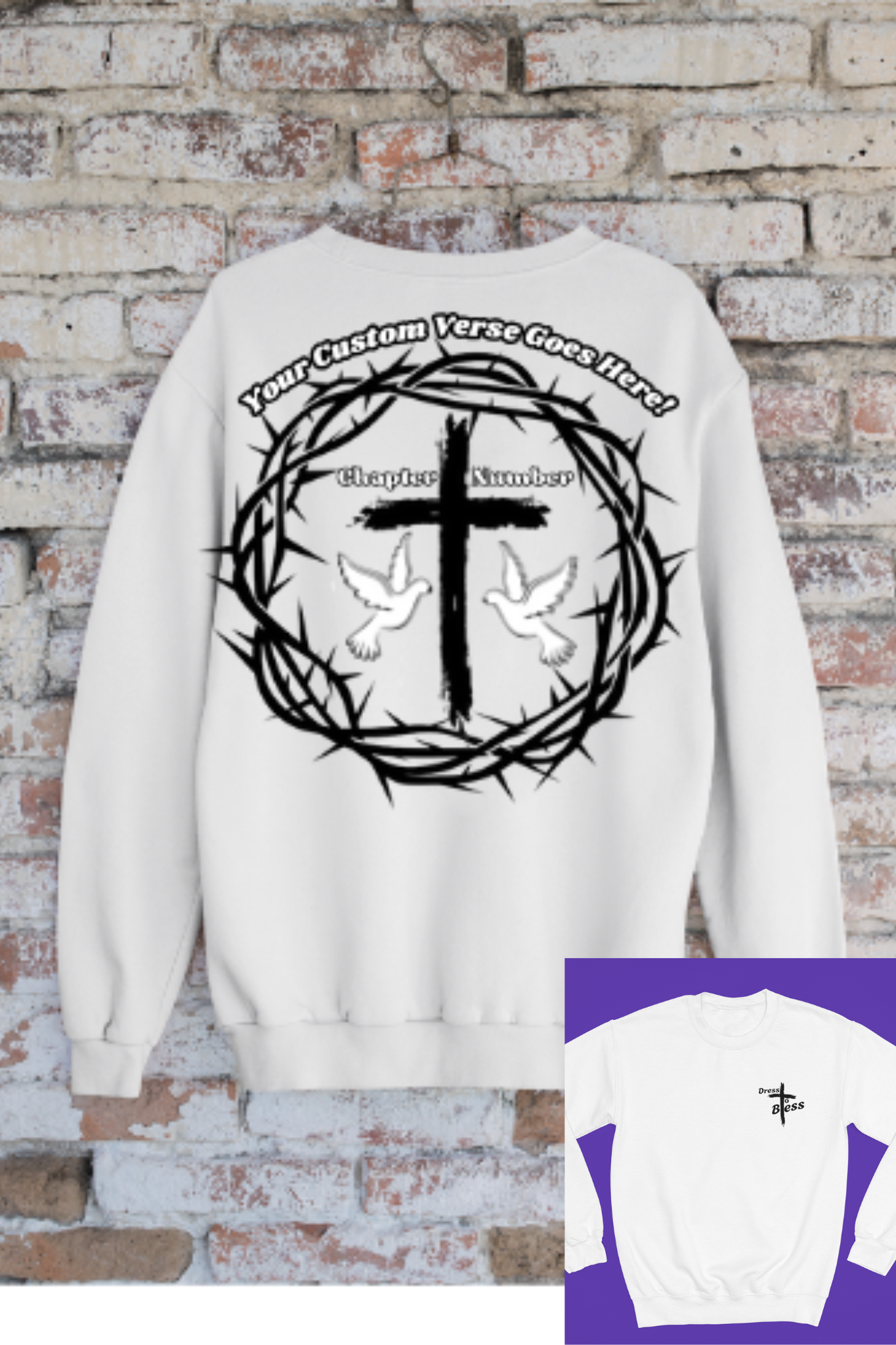 Custom Adult “Dress To Bless” Cross Logo Unisex Crewnecks