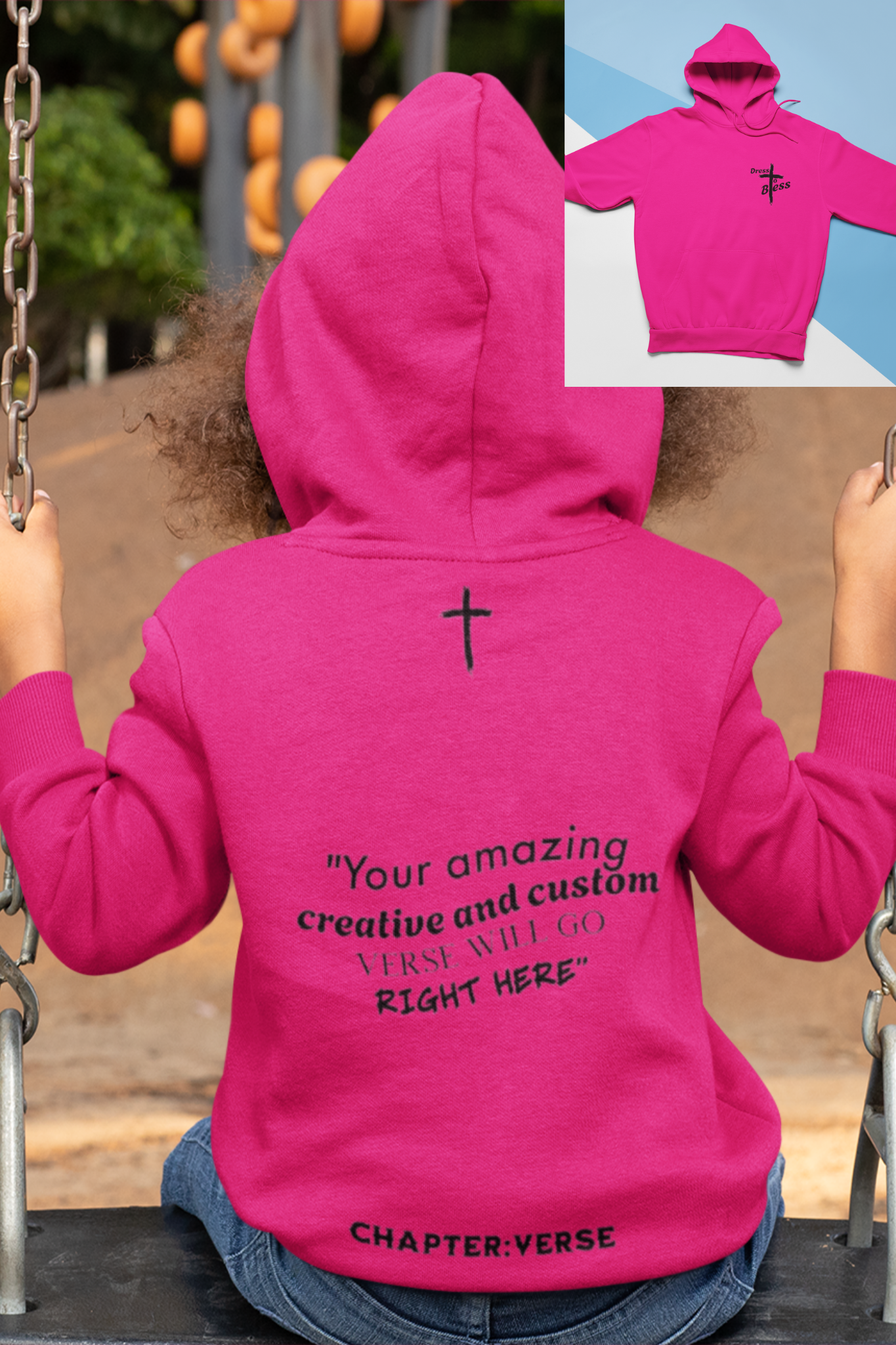 Custom Verse Only Youth “Dress To Bless” Cross Logo Unisex Hoodies