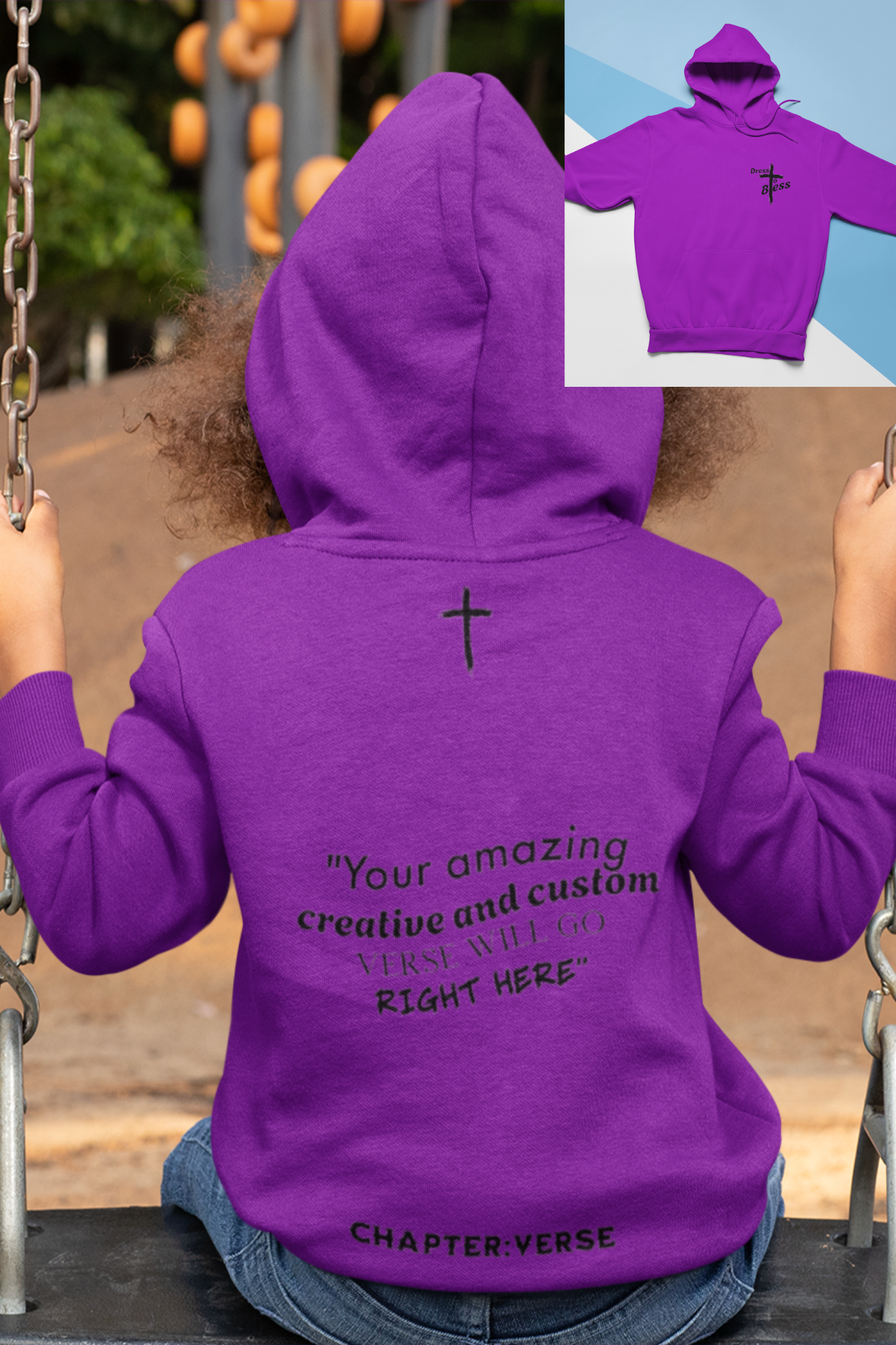 Custom Verse Only Youth “Dress To Bless” Cross Logo Unisex Hoodies
