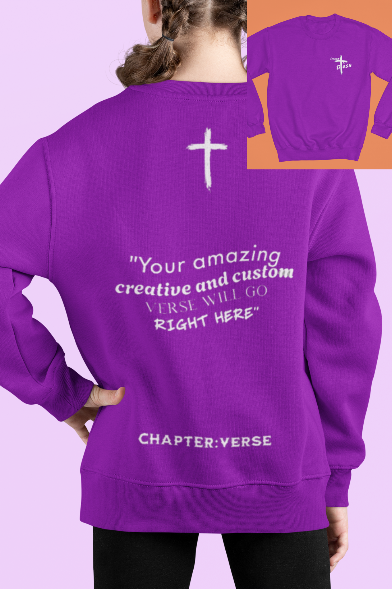 Custom Verse Only Youth “Dress To Bless” Cross Logo Unisex Crewnecks