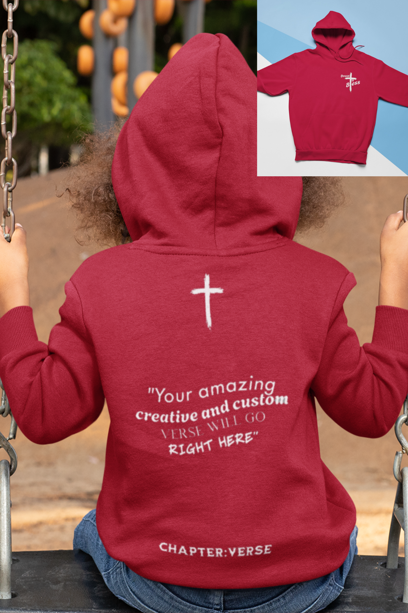 Custom Verse Only Youth “Dress To Bless” Cross Logo Unisex Hoodies