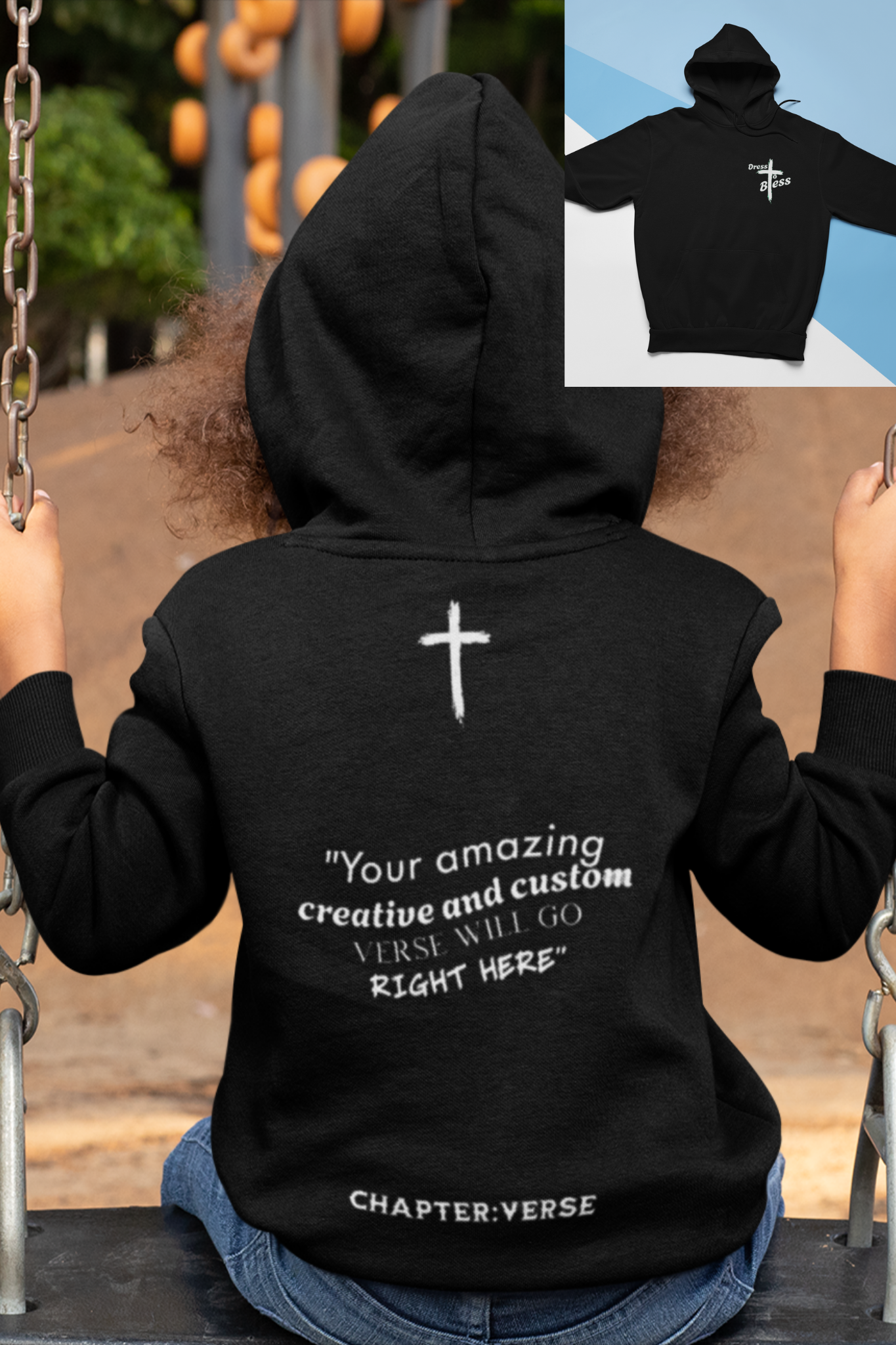 Custom Verse Only Youth “Dress To Bless” Cross Logo Unisex Hoodies