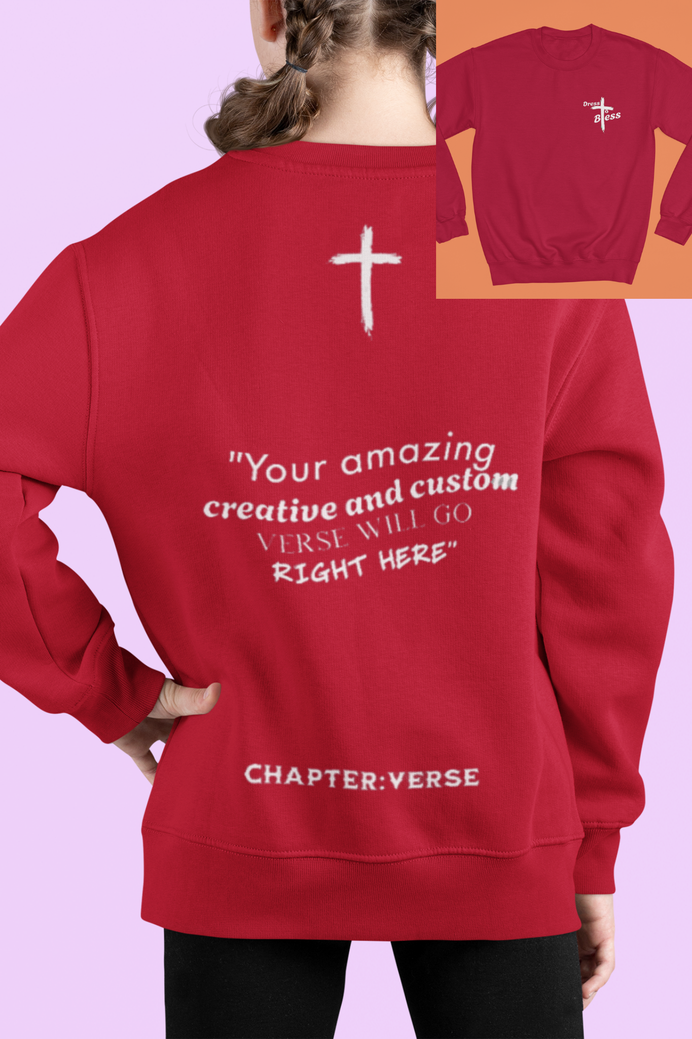 Custom Verse Only Youth “Dress To Bless” Cross Logo Unisex Crewnecks