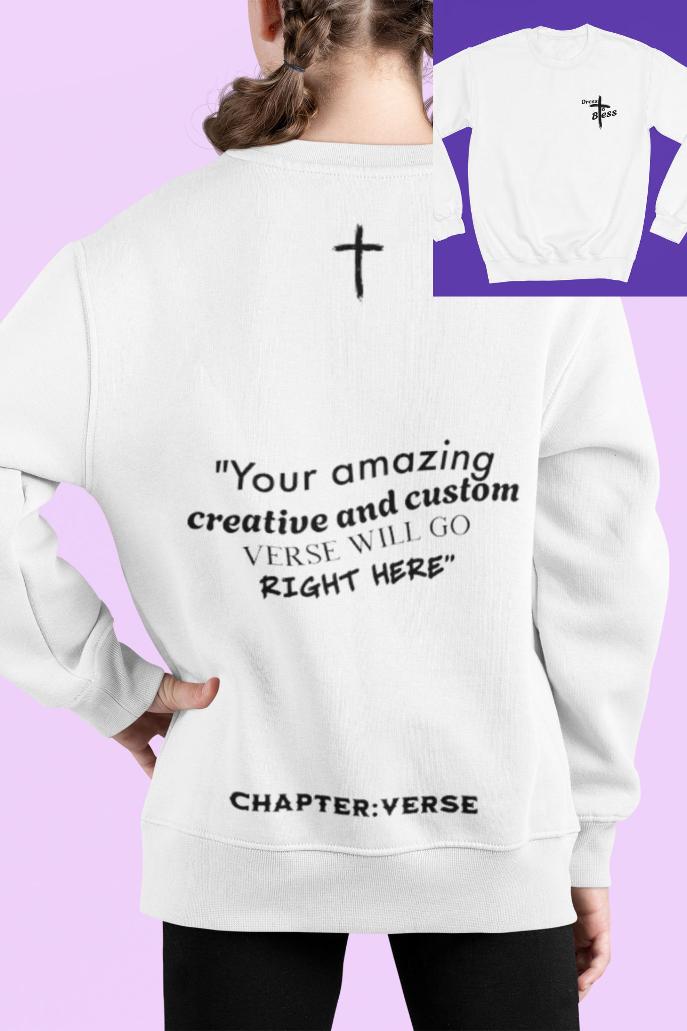 Custom Verse Only Youth “Dress To Bless” Cross Logo Unisex Crewnecks