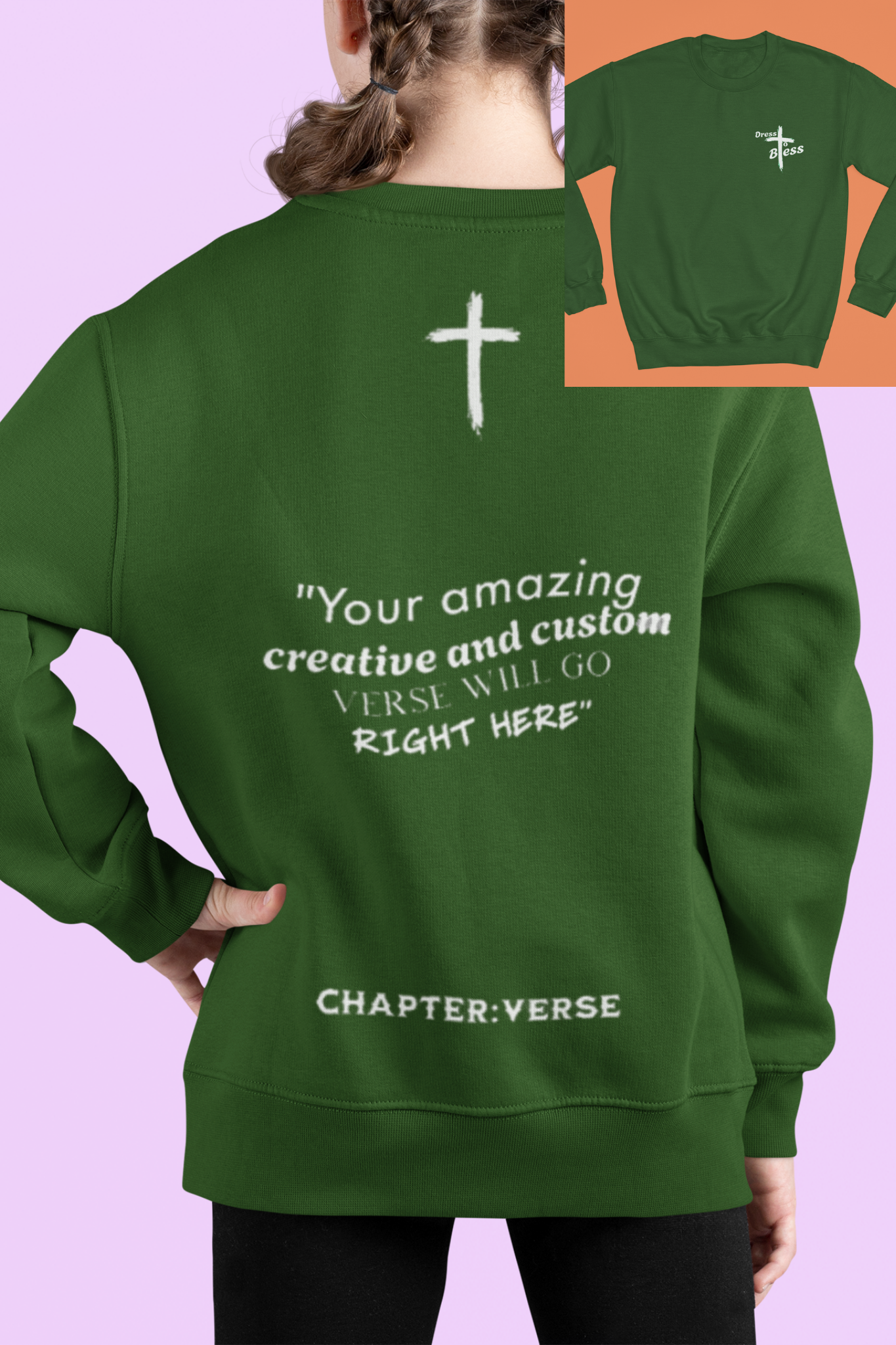 Custom Verse Only Youth “Dress To Bless” Cross Logo Unisex Crewnecks