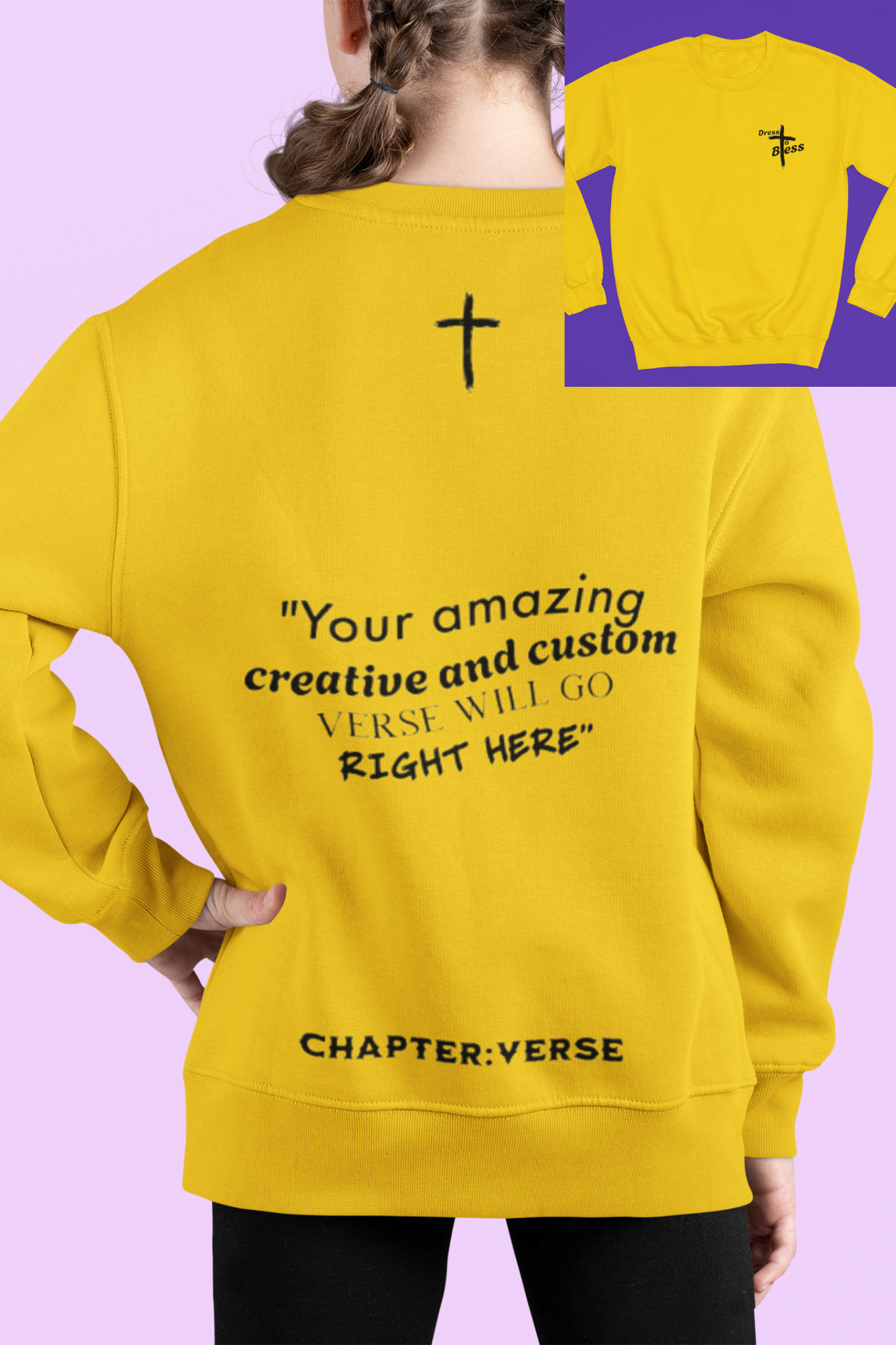 Custom Verse Only Youth “Dress To Bless” Cross Logo Unisex Crewnecks