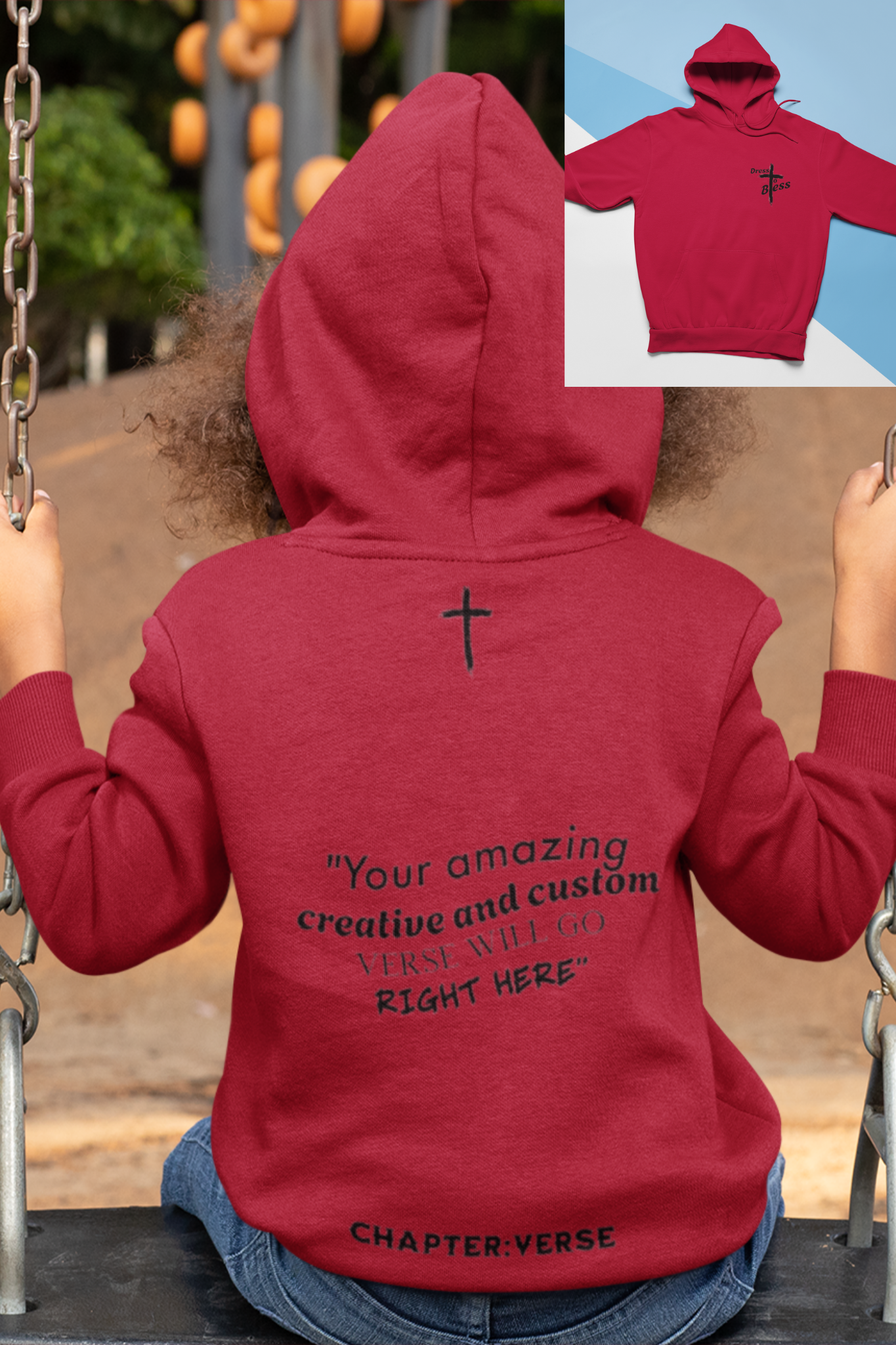 Custom Verse Only Youth “Dress To Bless” Cross Logo Unisex Hoodies