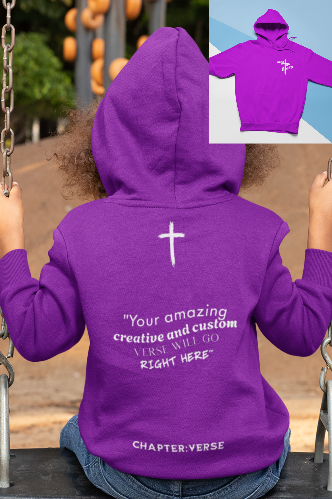 Custom Verse Only Youth “Dress To Bless” Cross Logo Unisex Hoodies