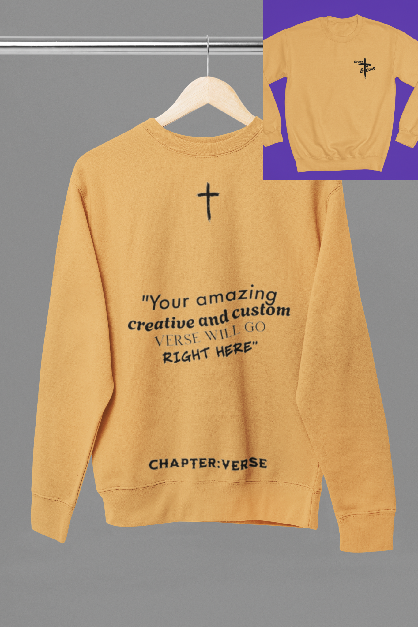 Custom Verse Only Adult “Dress To Bless” Cross Logo Unisex Crewnecks