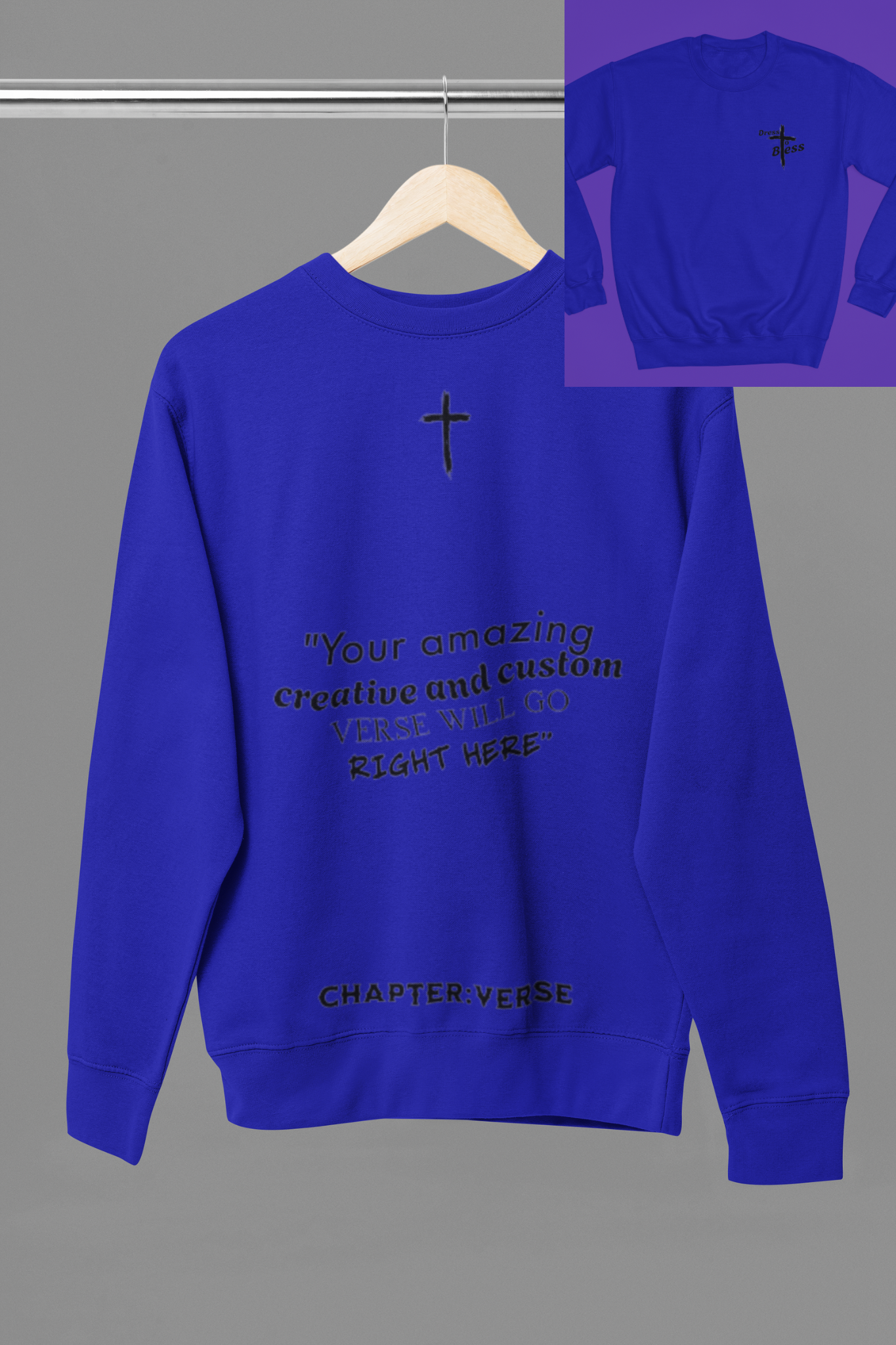 Custom Verse Only Adult “Dress To Bless” Cross Logo Unisex Crewnecks