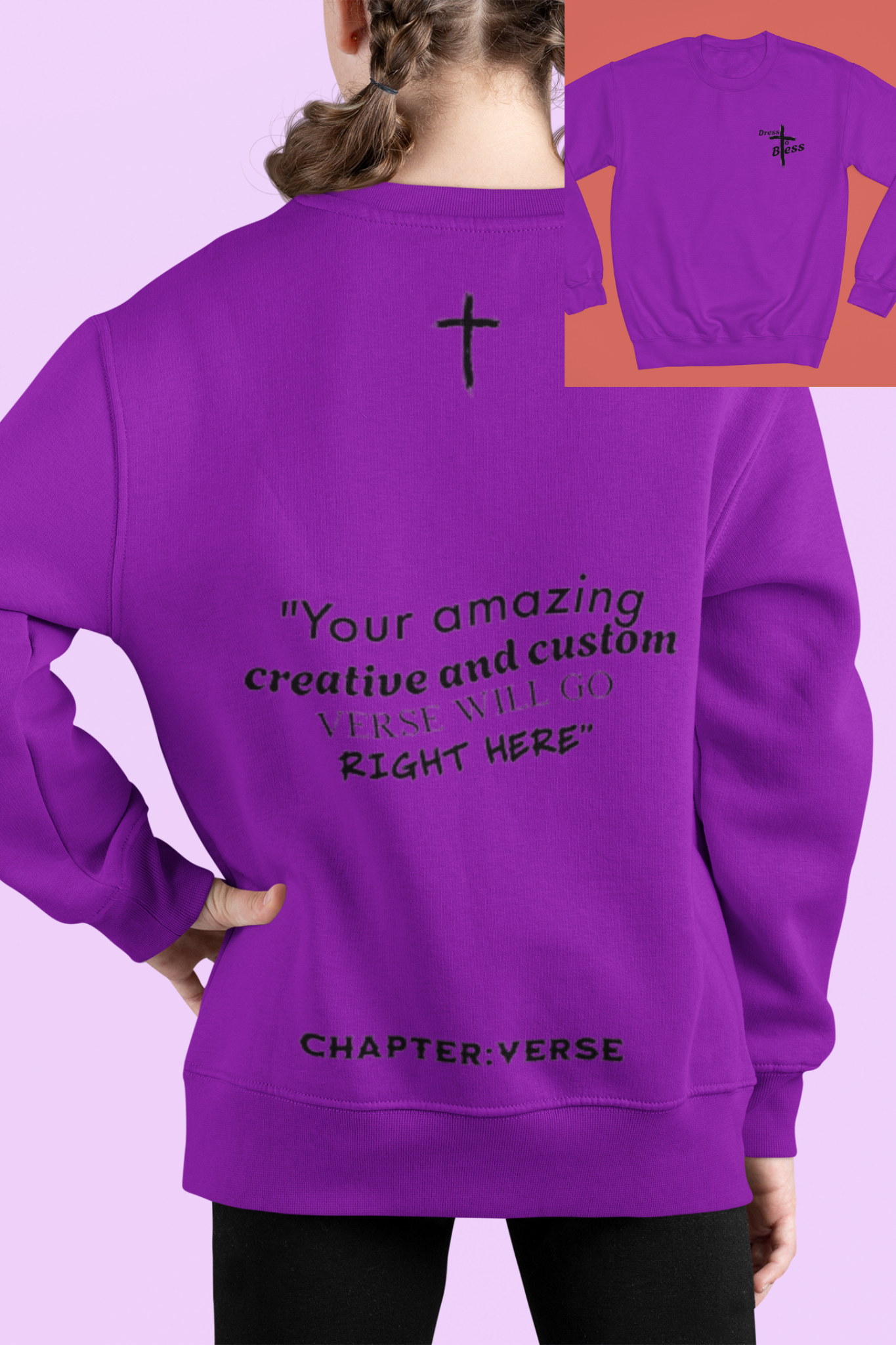 Custom Verse Only Youth “Dress To Bless” Cross Logo Unisex Crewnecks