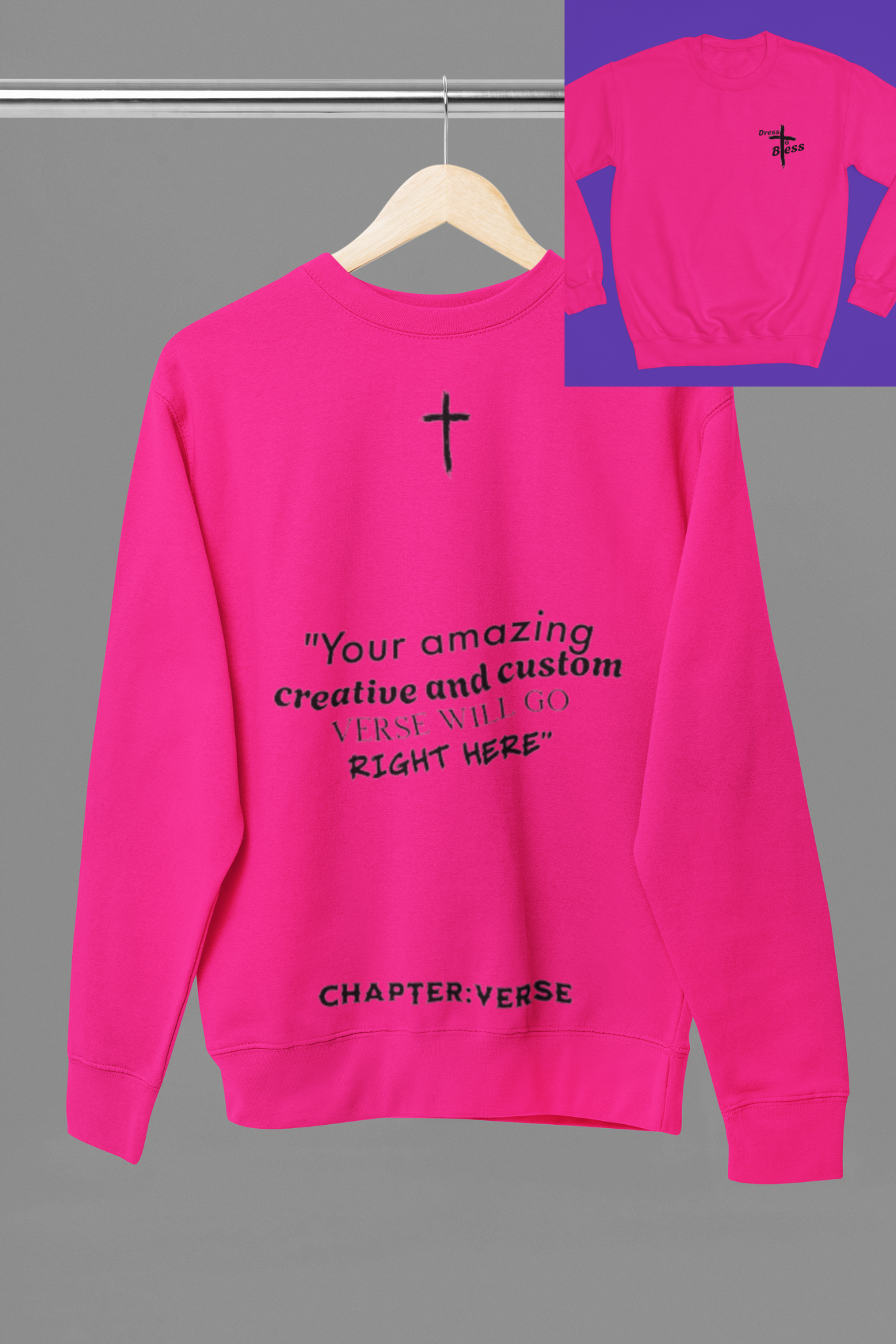 Custom Verse Only Adult “Dress To Bless” Cross Logo Unisex Crewnecks