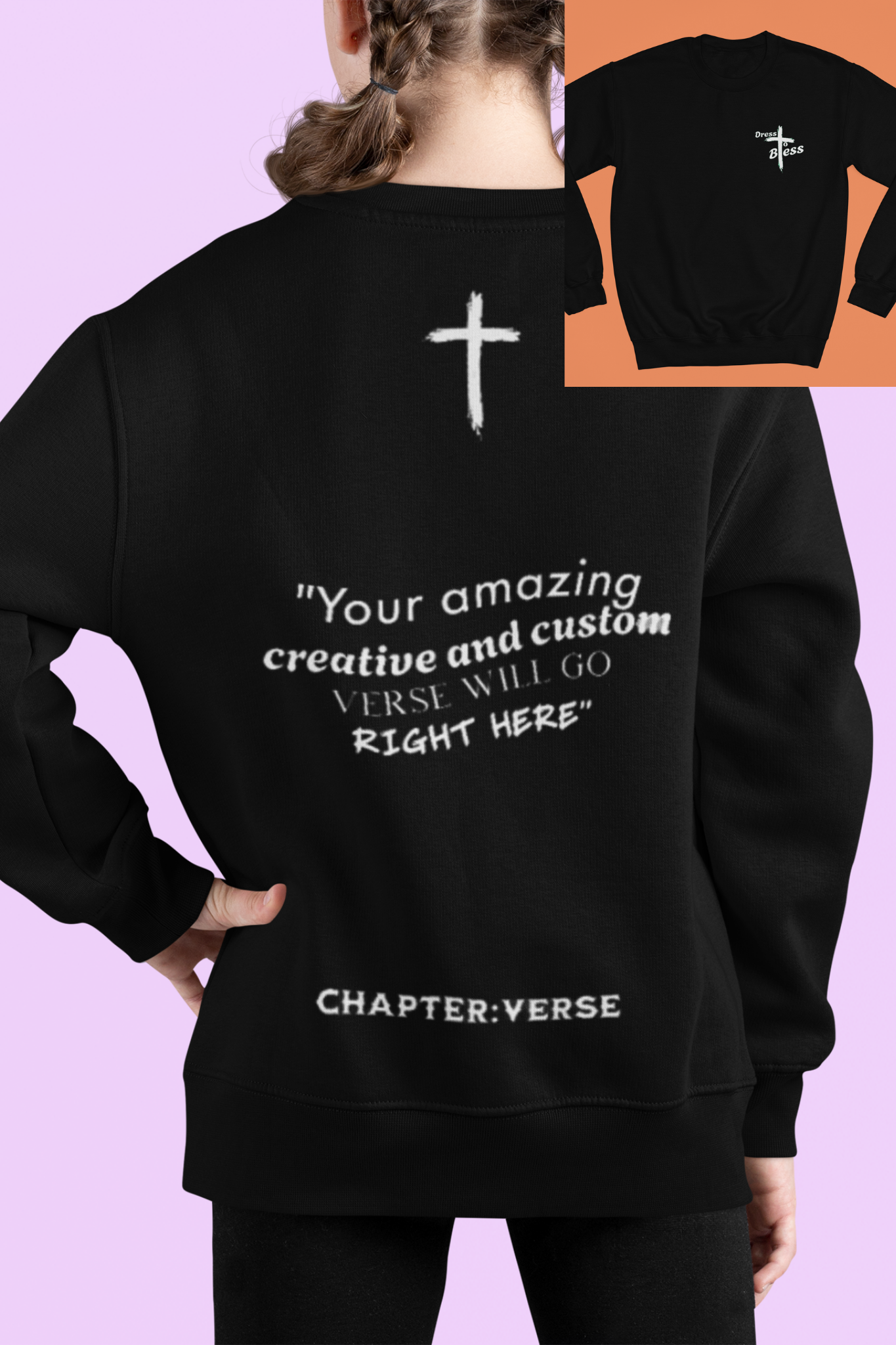 Custom Verse Only Youth “Dress To Bless” Cross Logo Unisex Crewnecks
