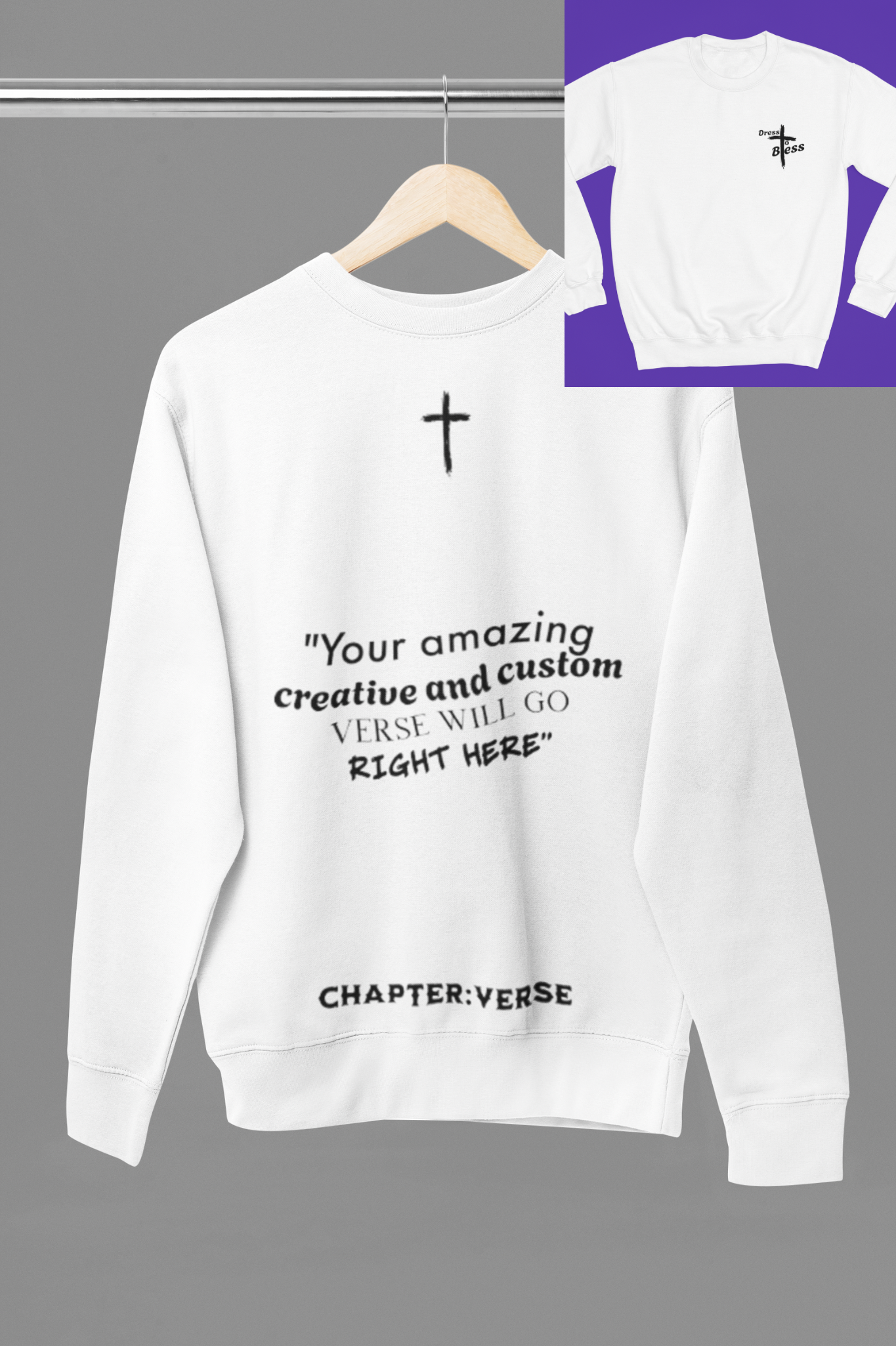 Custom Verse Only Adult “Dress To Bless” Cross Logo Unisex Crewnecks