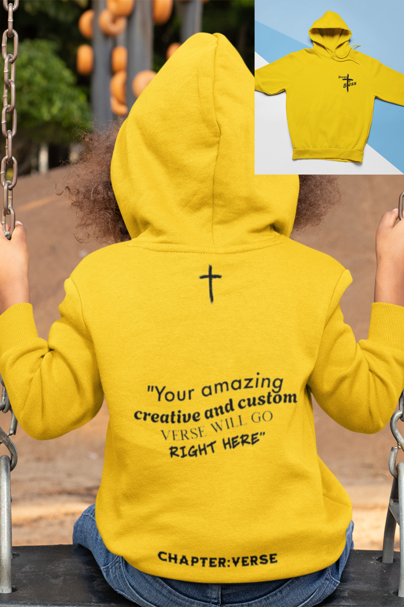 Custom Verse Only Youth “Dress To Bless” Cross Logo Unisex Hoodies