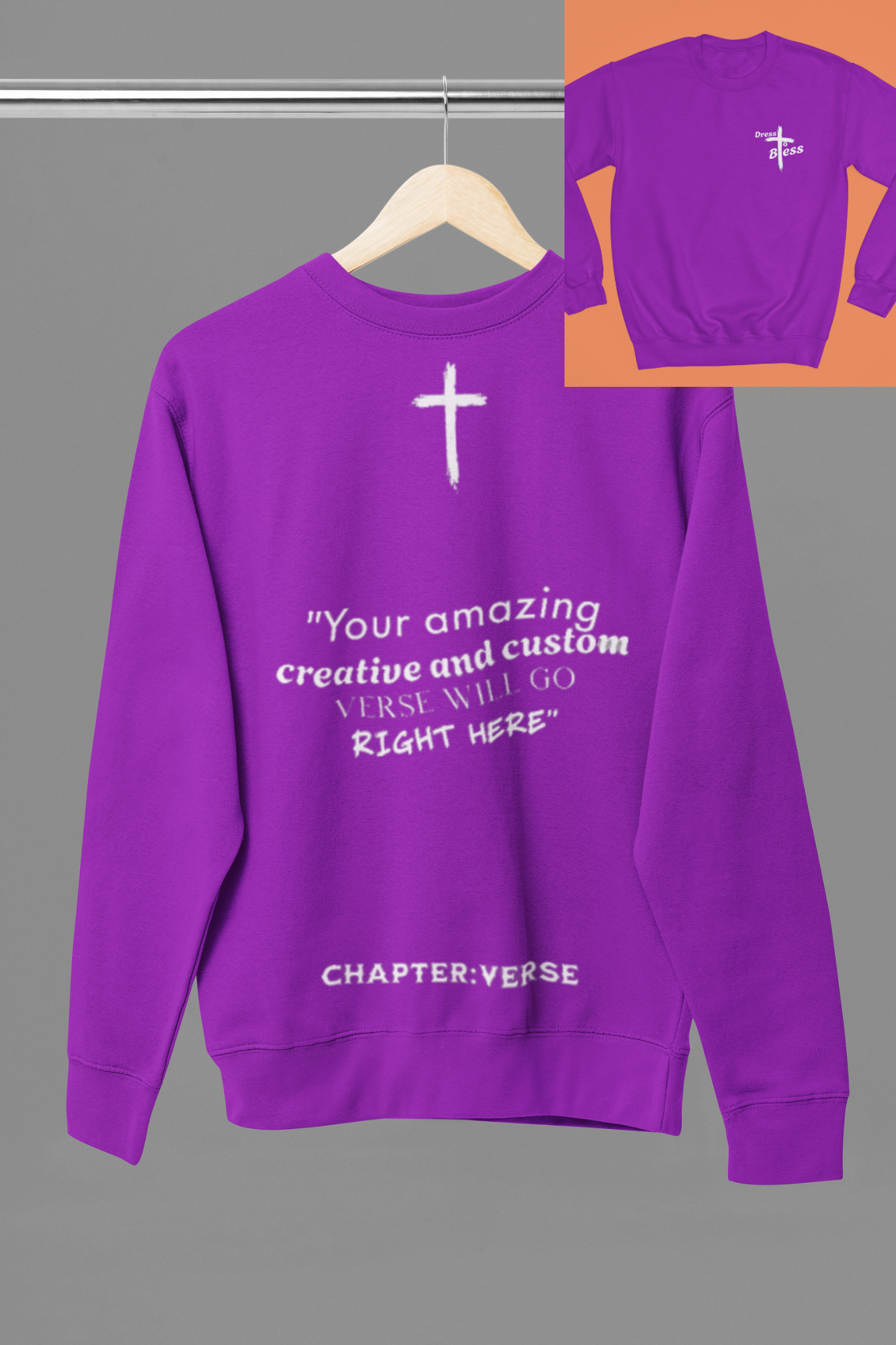 Custom Verse Only Adult “Dress To Bless” Cross Logo Unisex Crewnecks