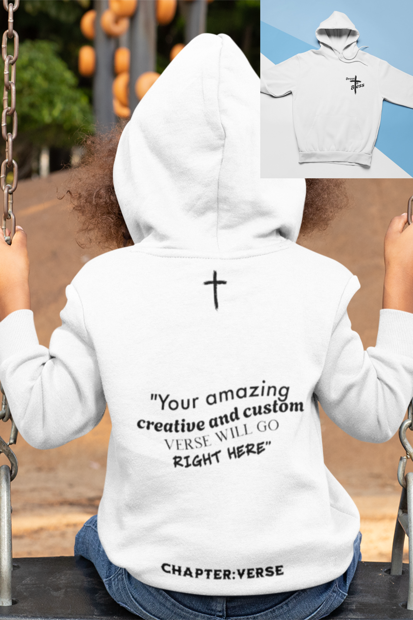 Custom Verse Only Youth “Dress To Bless” Cross Logo Unisex Hoodies