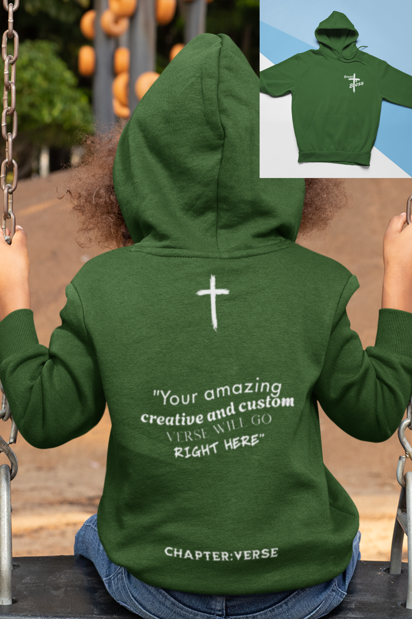 Custom Verse Only Youth “Dress To Bless” Cross Logo Unisex Hoodies