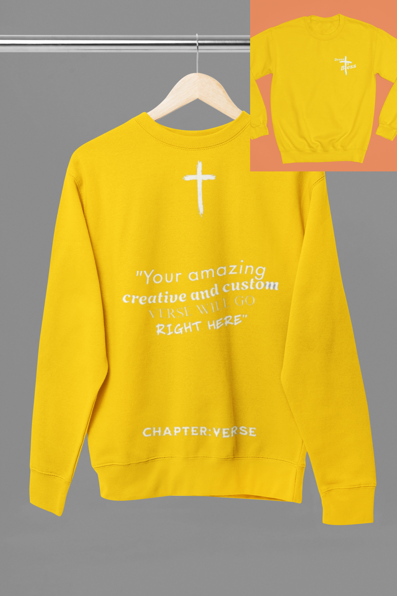 Custom Verse Only Adult “Dress To Bless” Cross Logo Unisex Crewnecks
