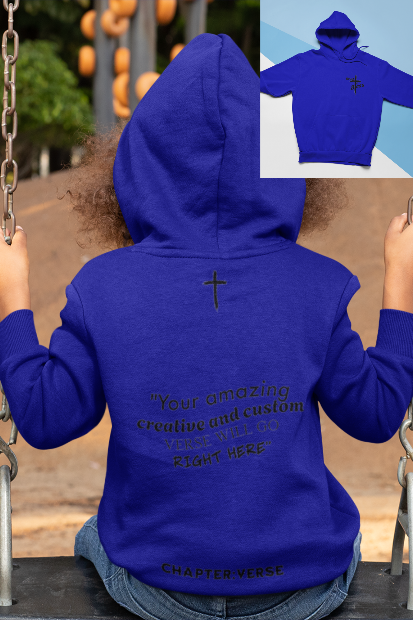 Custom Verse Only Youth “Dress To Bless” Cross Logo Unisex Hoodies