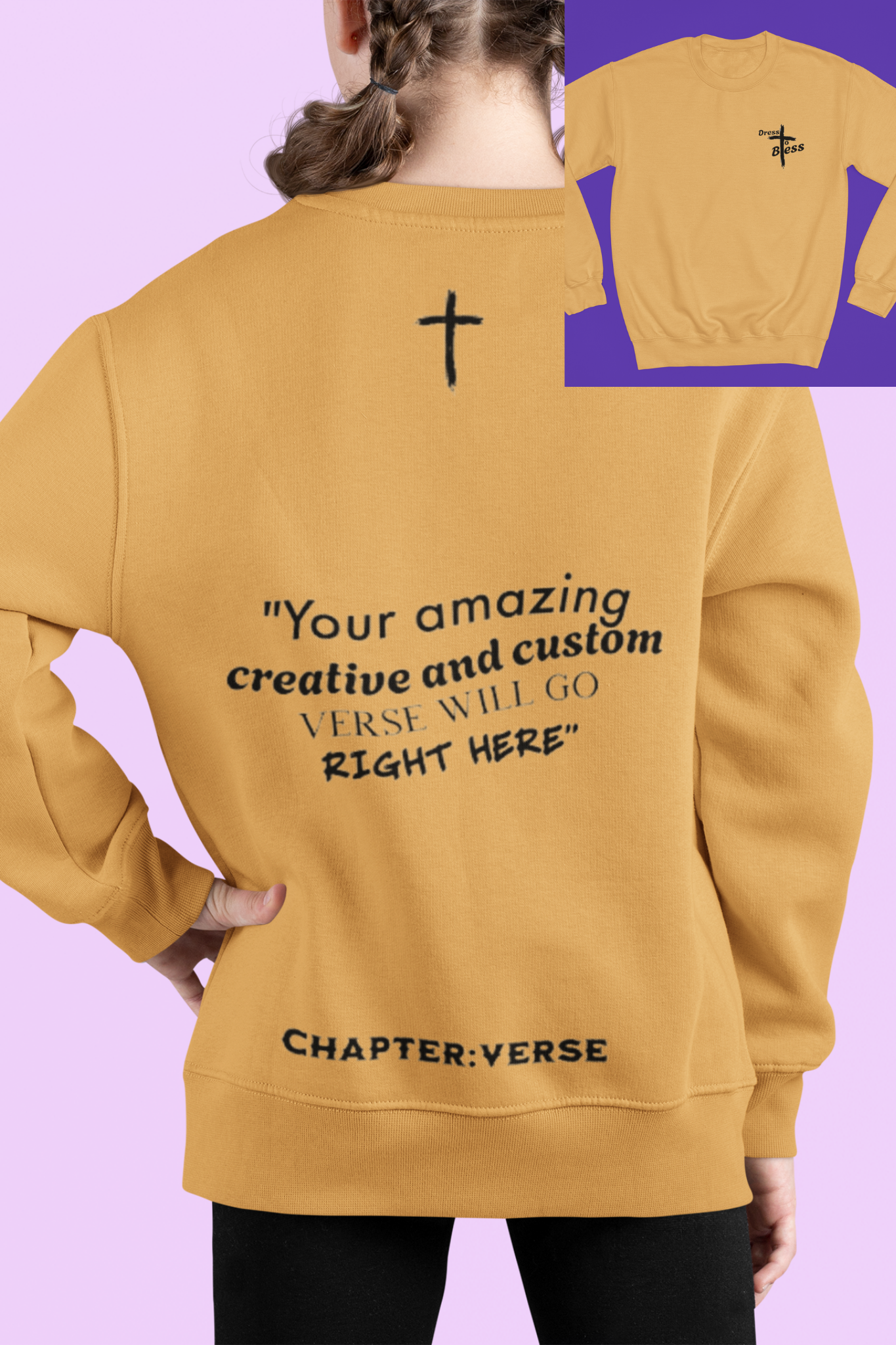 Custom Verse Only Youth “Dress To Bless” Cross Logo Unisex Crewnecks
