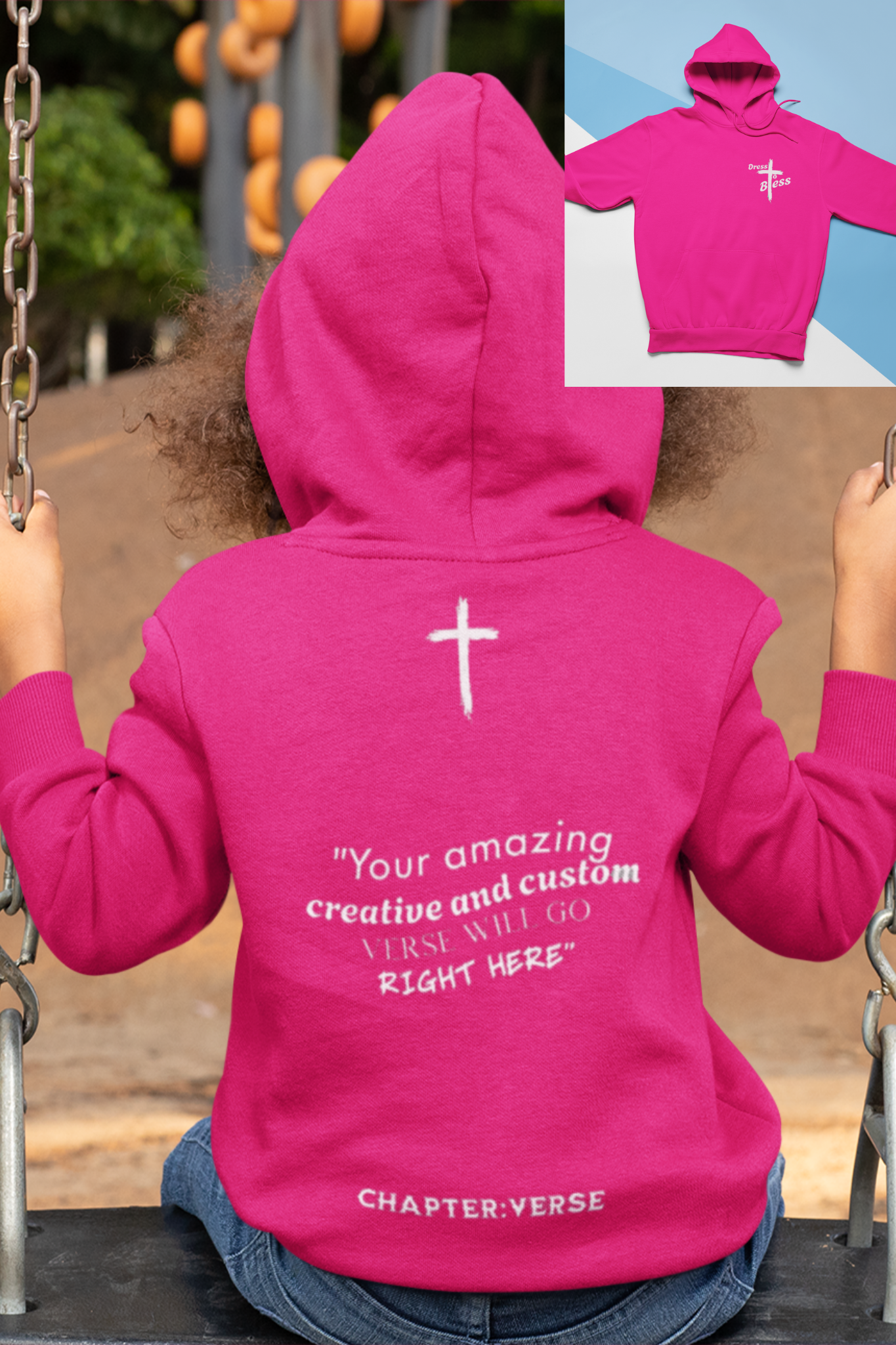 Custom Verse Only Youth “Dress To Bless” Cross Logo Unisex Hoodies