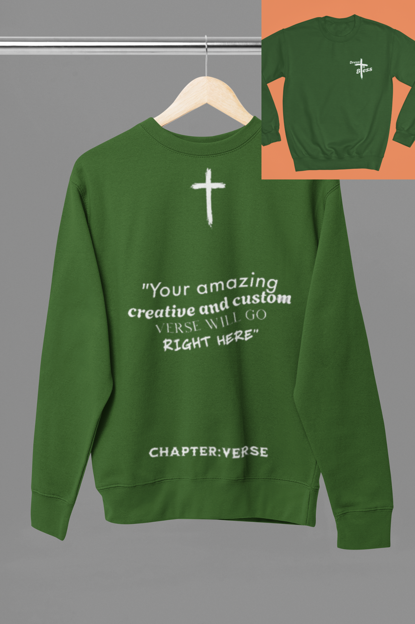Custom Verse Only Adult “Dress To Bless” Cross Logo Unisex Crewnecks