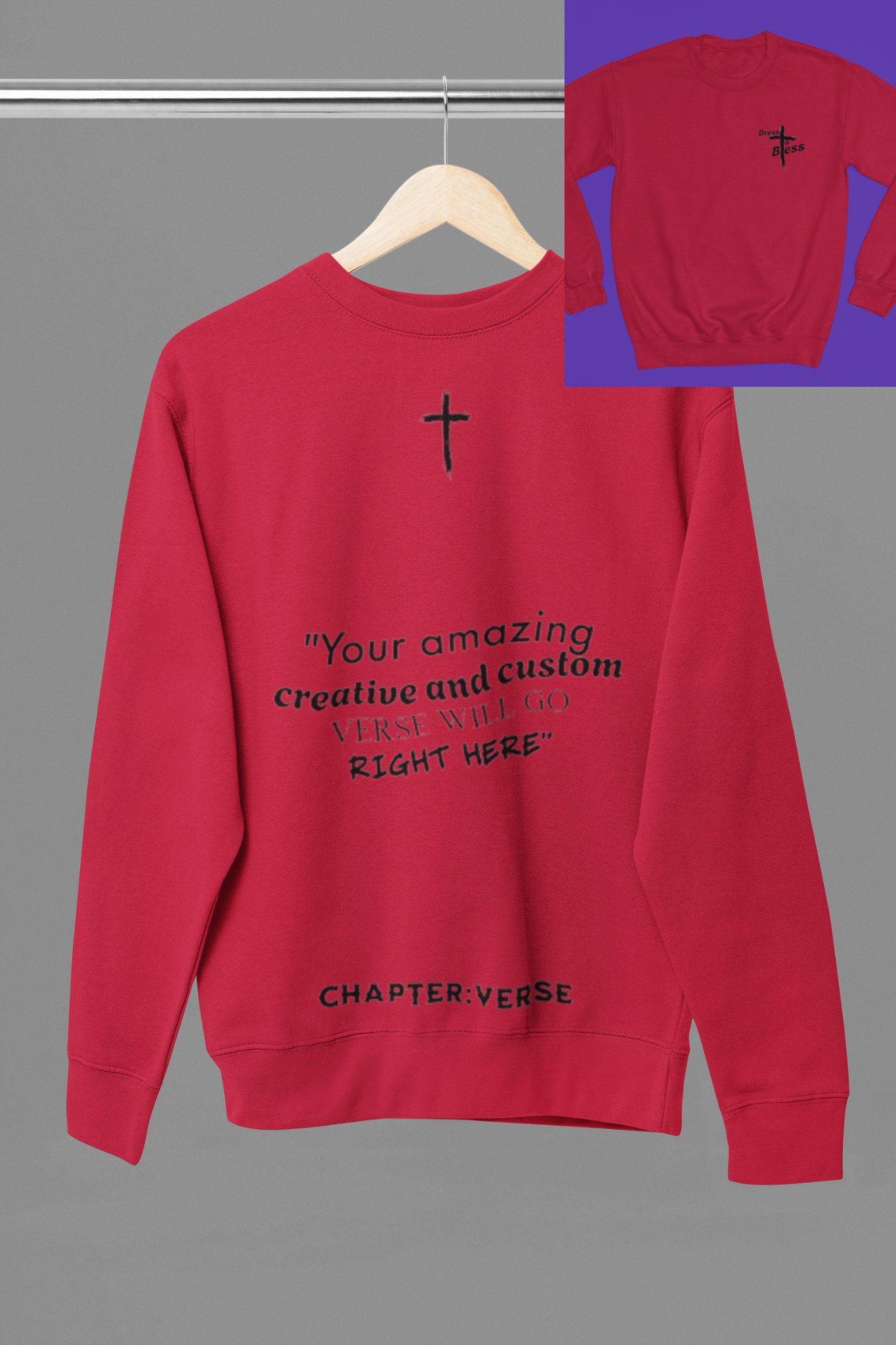Custom Verse Only Adult “Dress To Bless” Cross Logo Unisex Crewnecks
