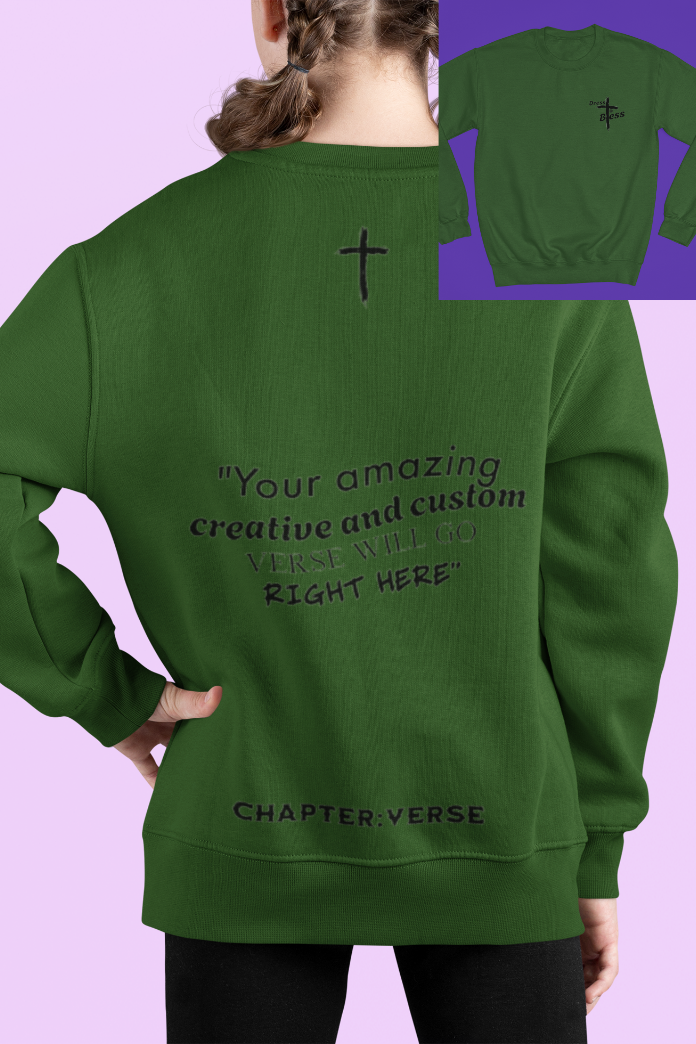 Custom Verse Only Youth “Dress To Bless” Cross Logo Unisex Crewnecks