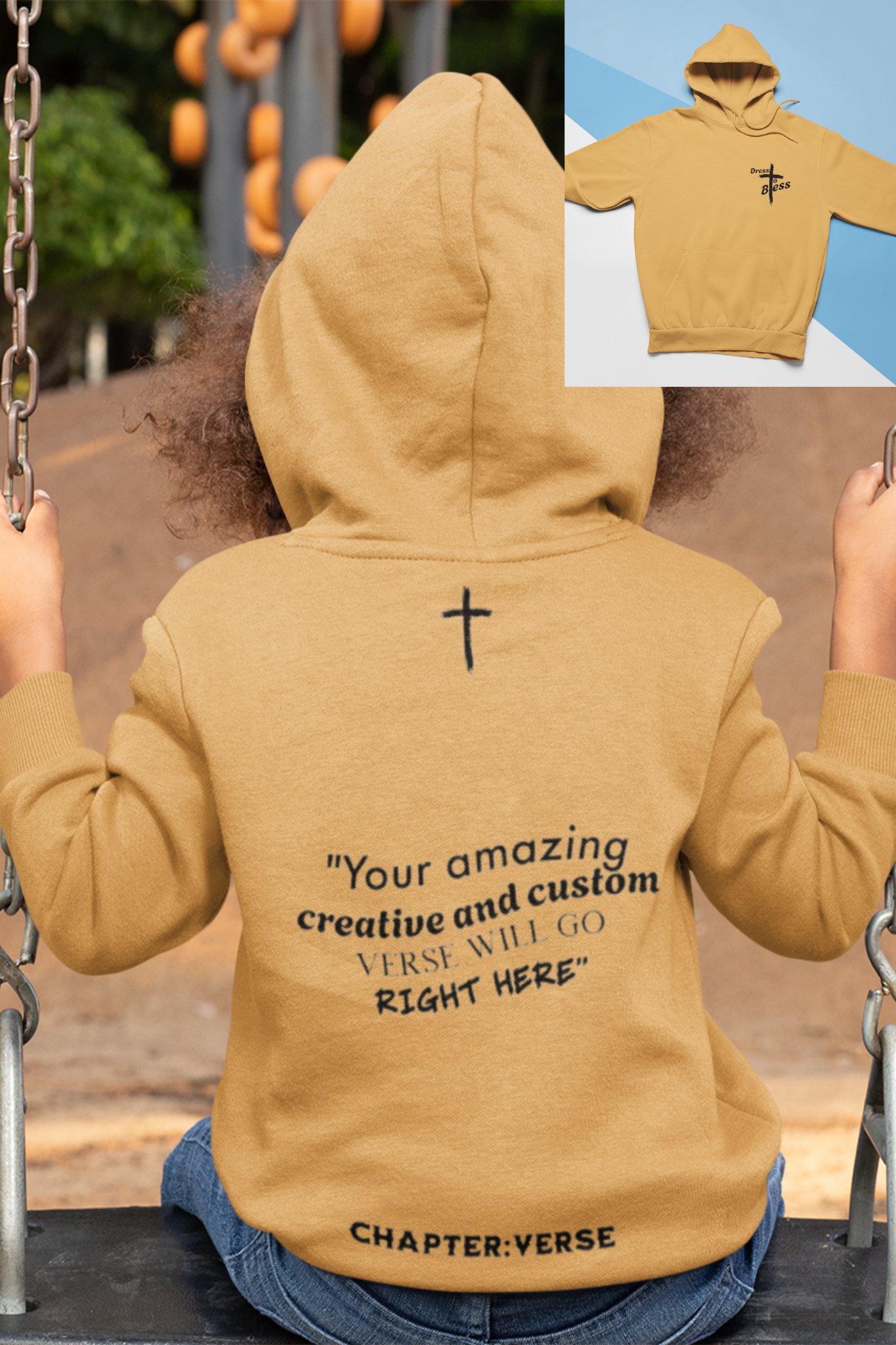 Custom Verse Only Youth “Dress To Bless” Cross Logo Unisex Hoodies