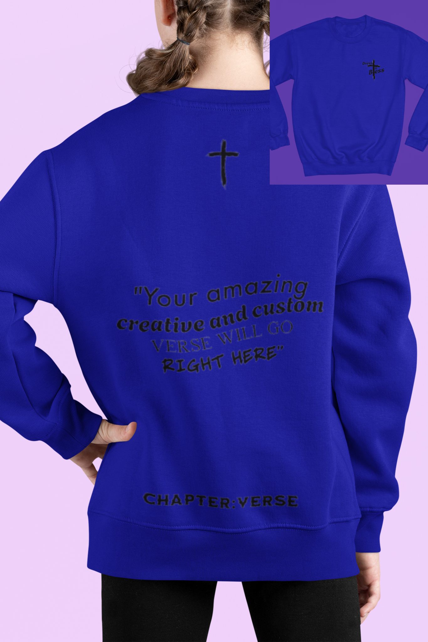 Custom Verse Only Youth “Dress To Bless” Cross Logo Unisex Crewnecks