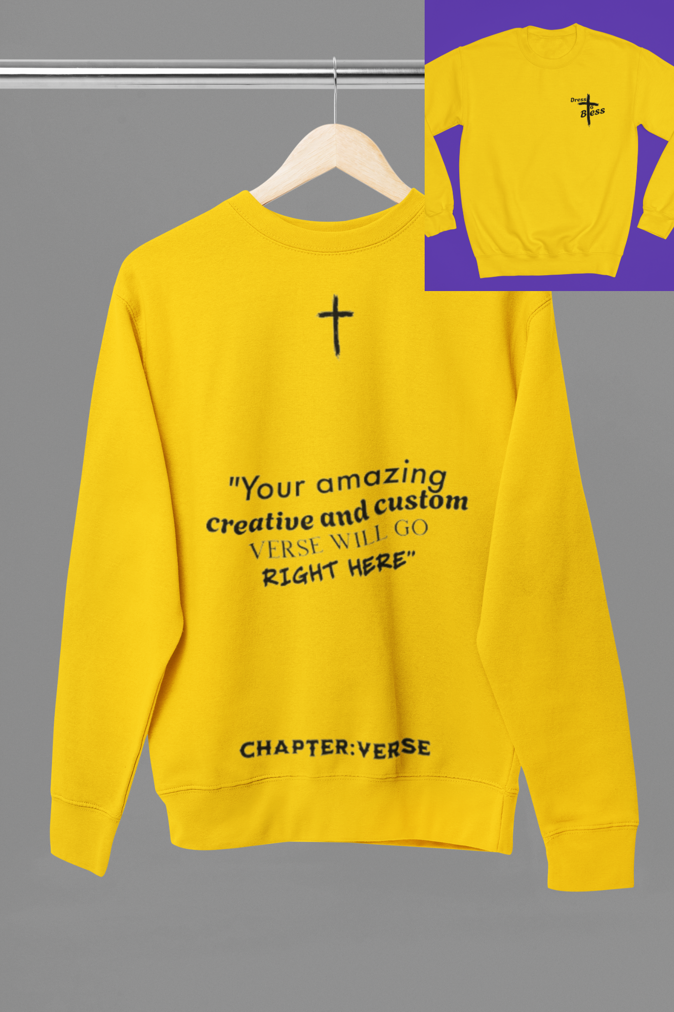 Custom Verse Only Adult “Dress To Bless” Cross Logo Unisex Crewnecks