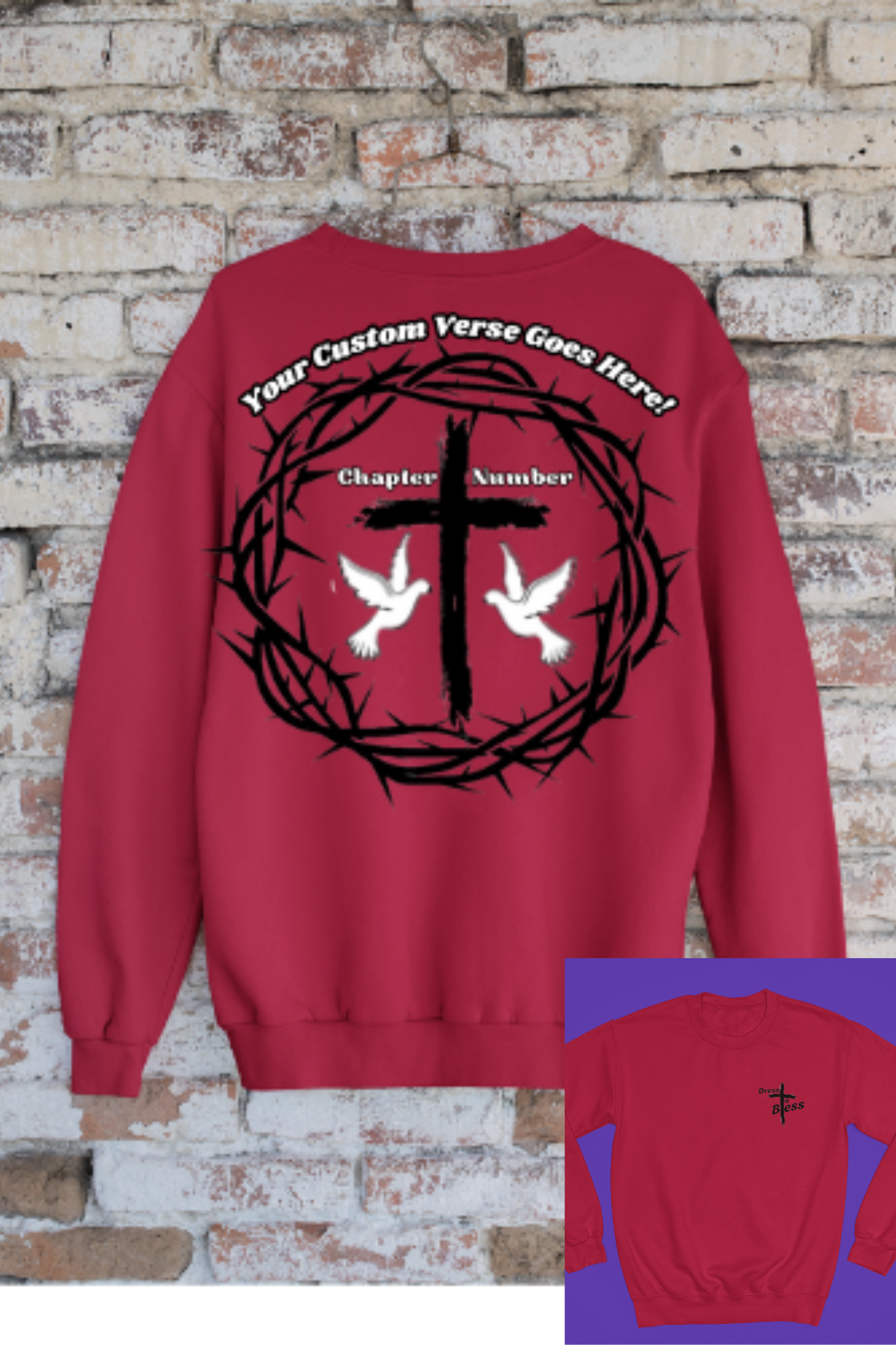 Custom Adult “Dress To Bless” Cross Logo Unisex Crewnecks