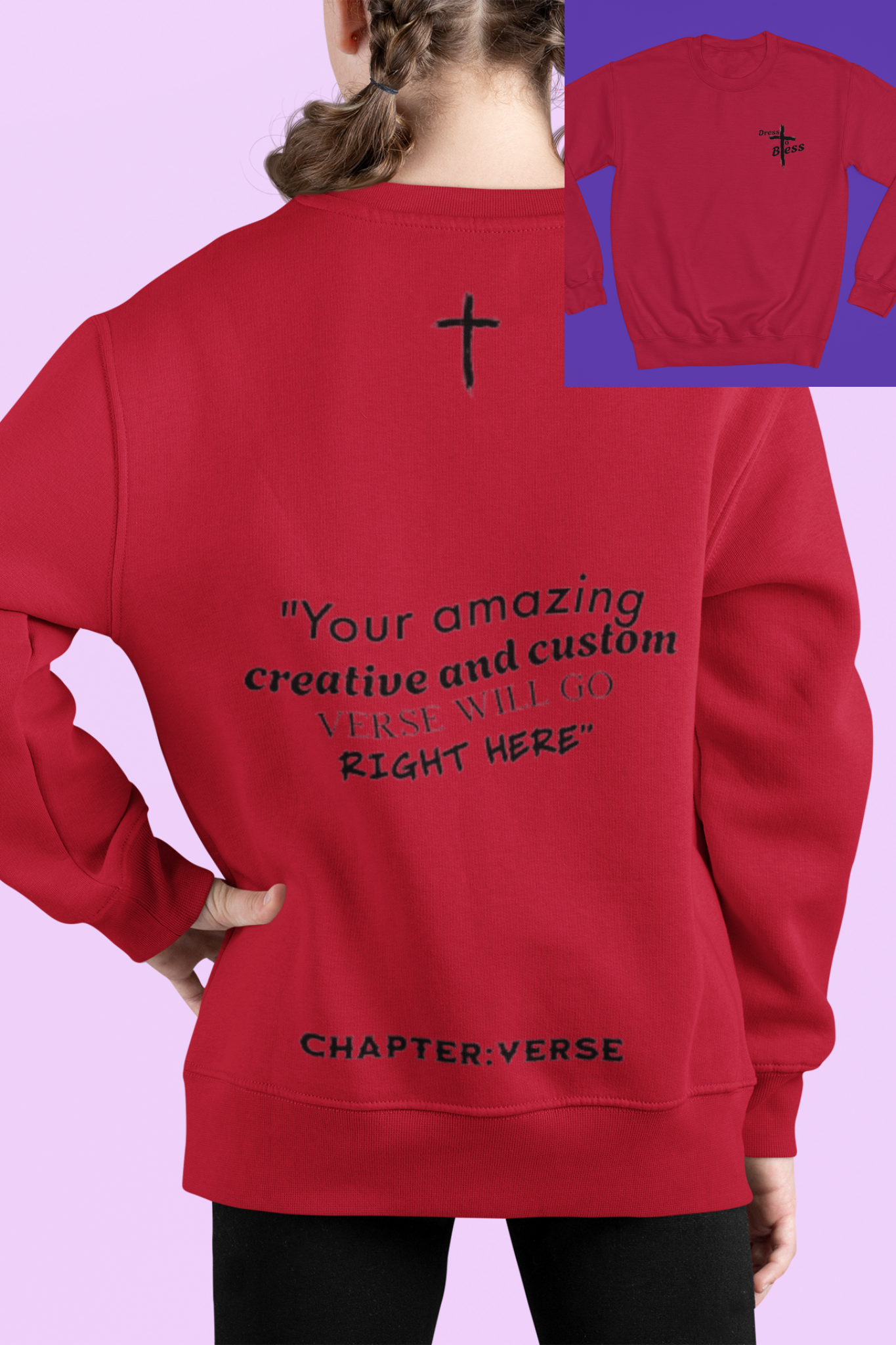Custom Verse Only Youth “Dress To Bless” Cross Logo Unisex Crewnecks
