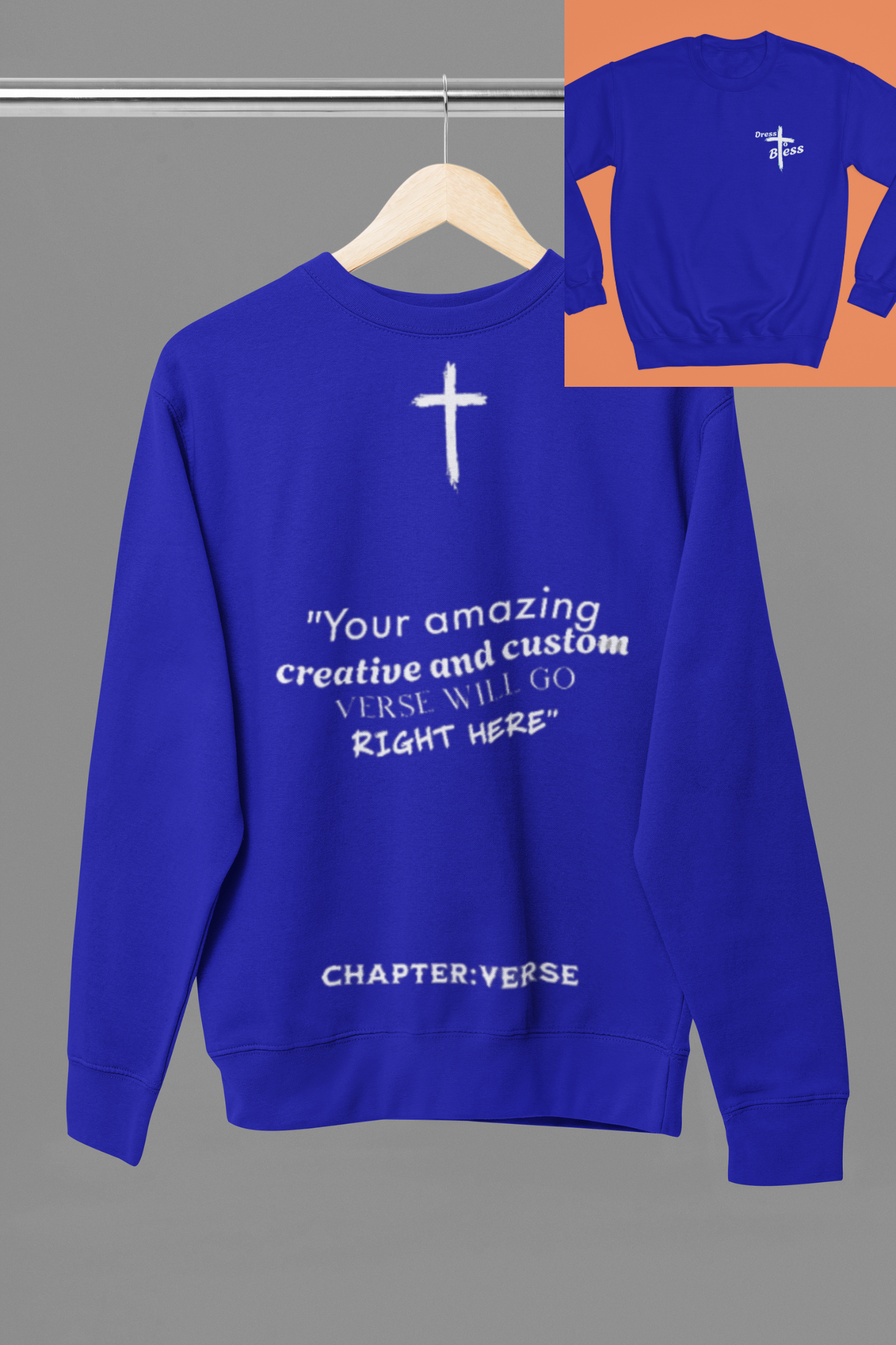 Custom Verse Only Adult “Dress To Bless” Cross Logo Unisex Crewnecks