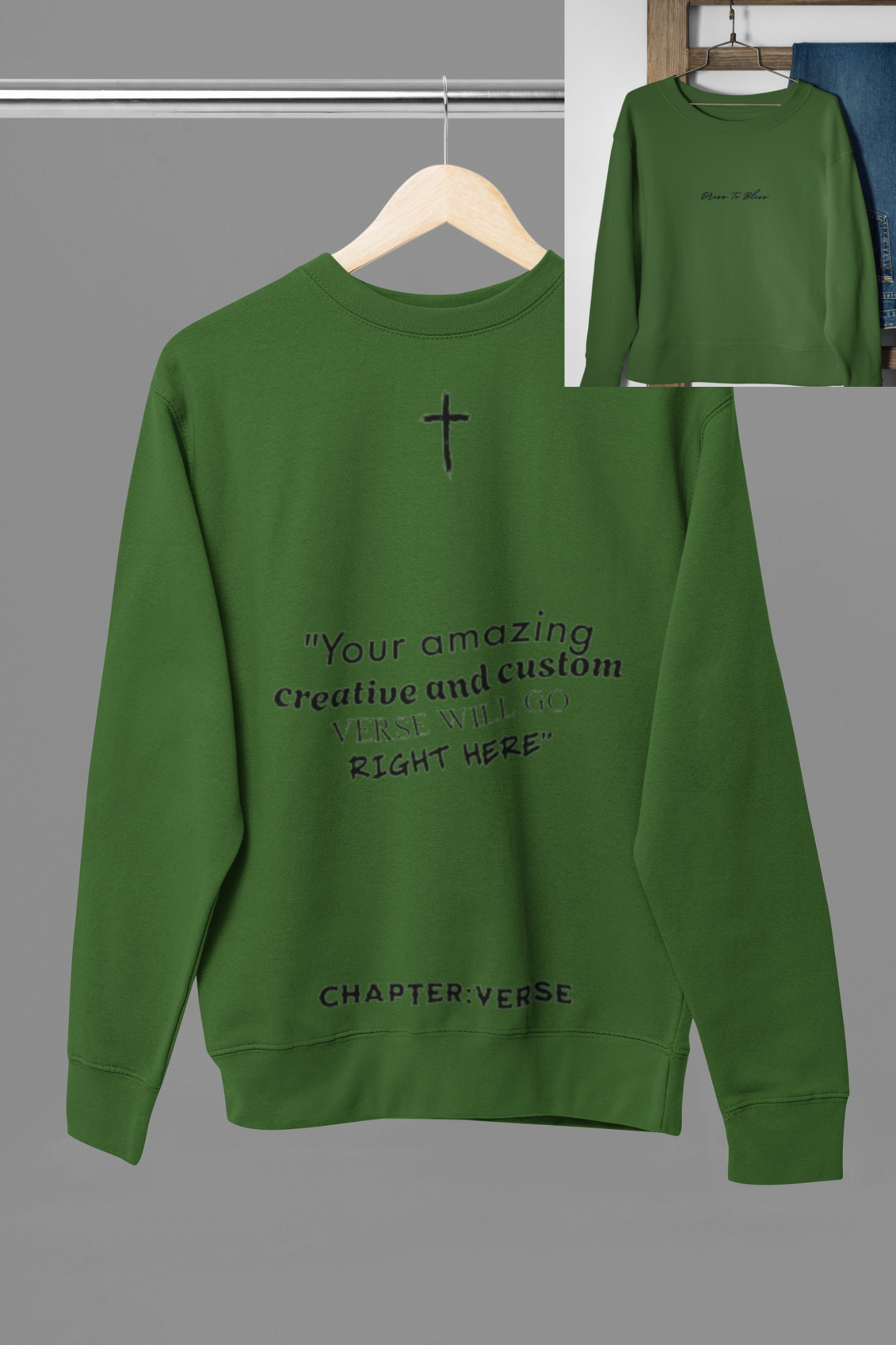 Custom Verse Only Adult “Dress To Bless” Cursive Logo Unisex Crewnecks