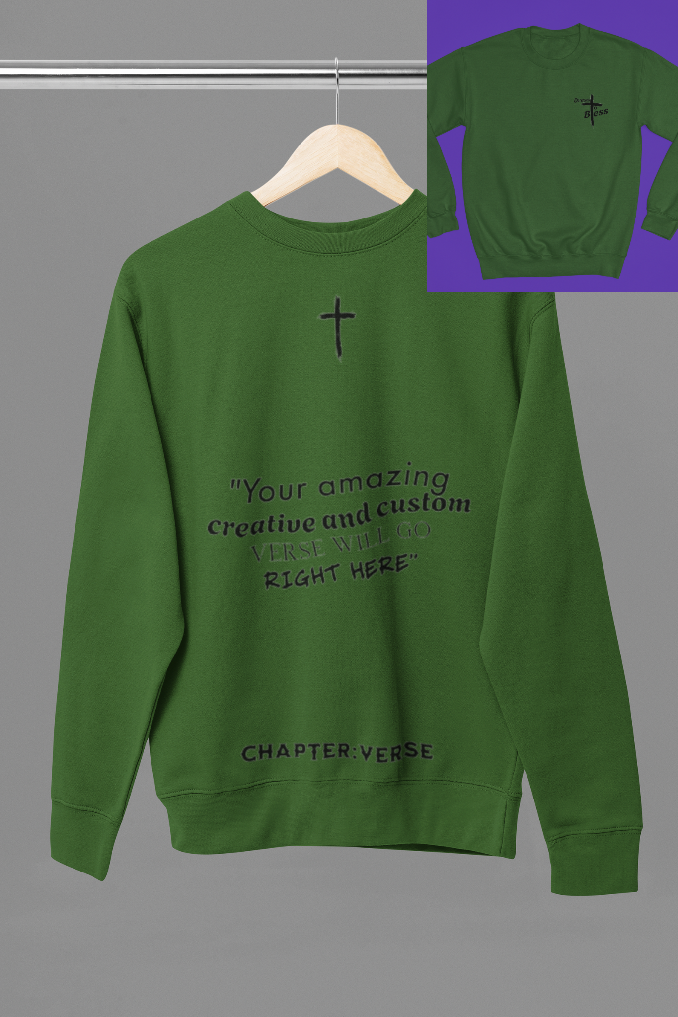Custom Verse Only Adult “Dress To Bless” Cross Logo Unisex Crewnecks