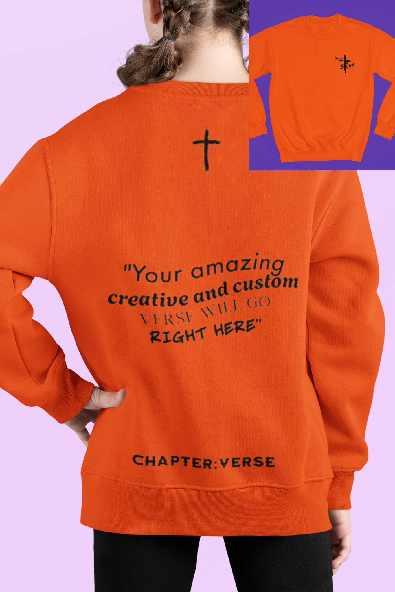 Custom Verse Only Youth “Dress To Bless” Cross Logo Unisex Crewnecks
