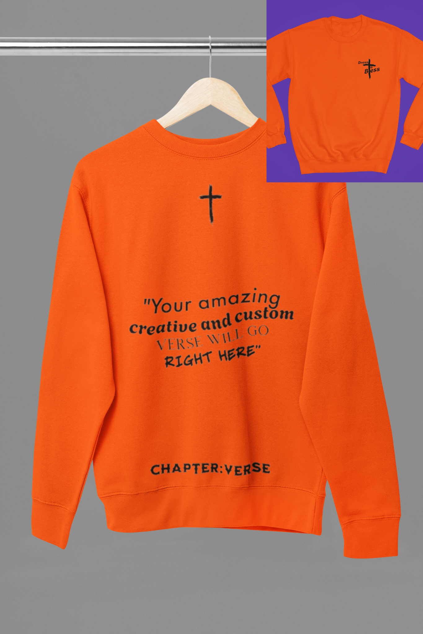 Custom Verse Only Adult “Dress To Bless” Cross Logo Unisex Crewnecks
