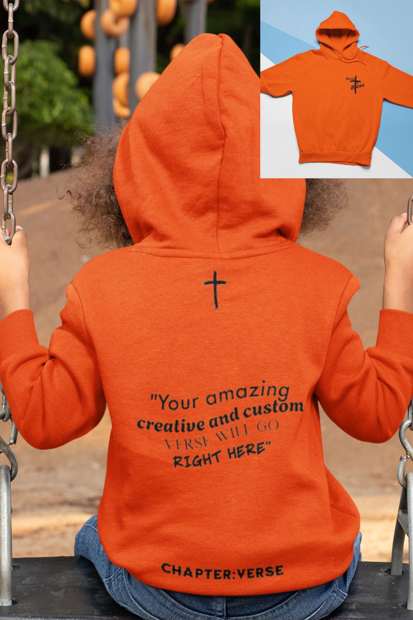 Custom Verse Only Youth “Dress To Bless” Cross Logo Unisex Hoodies