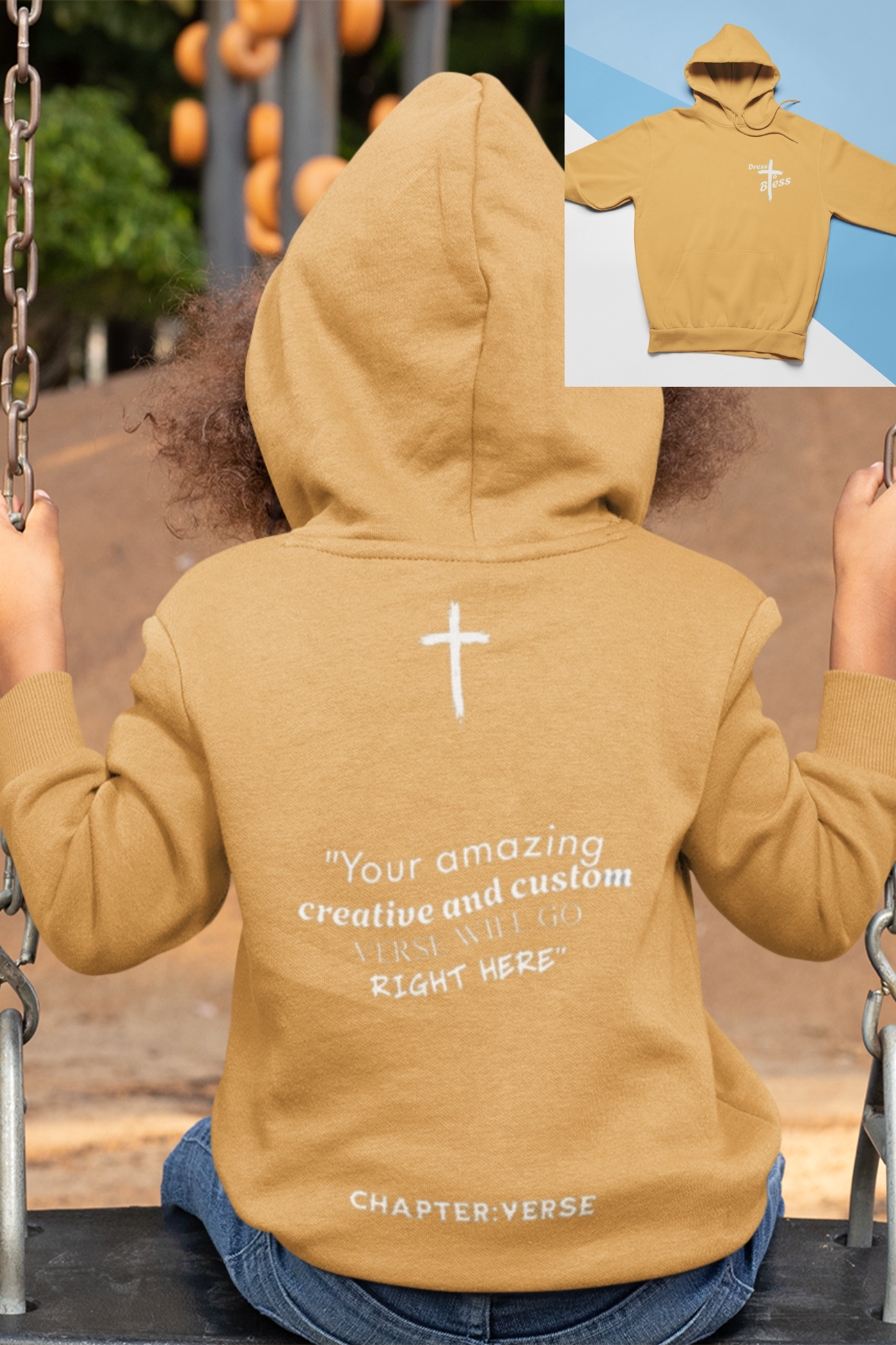 Custom Verse Only Youth “Dress To Bless” Cross Logo Unisex Hoodies