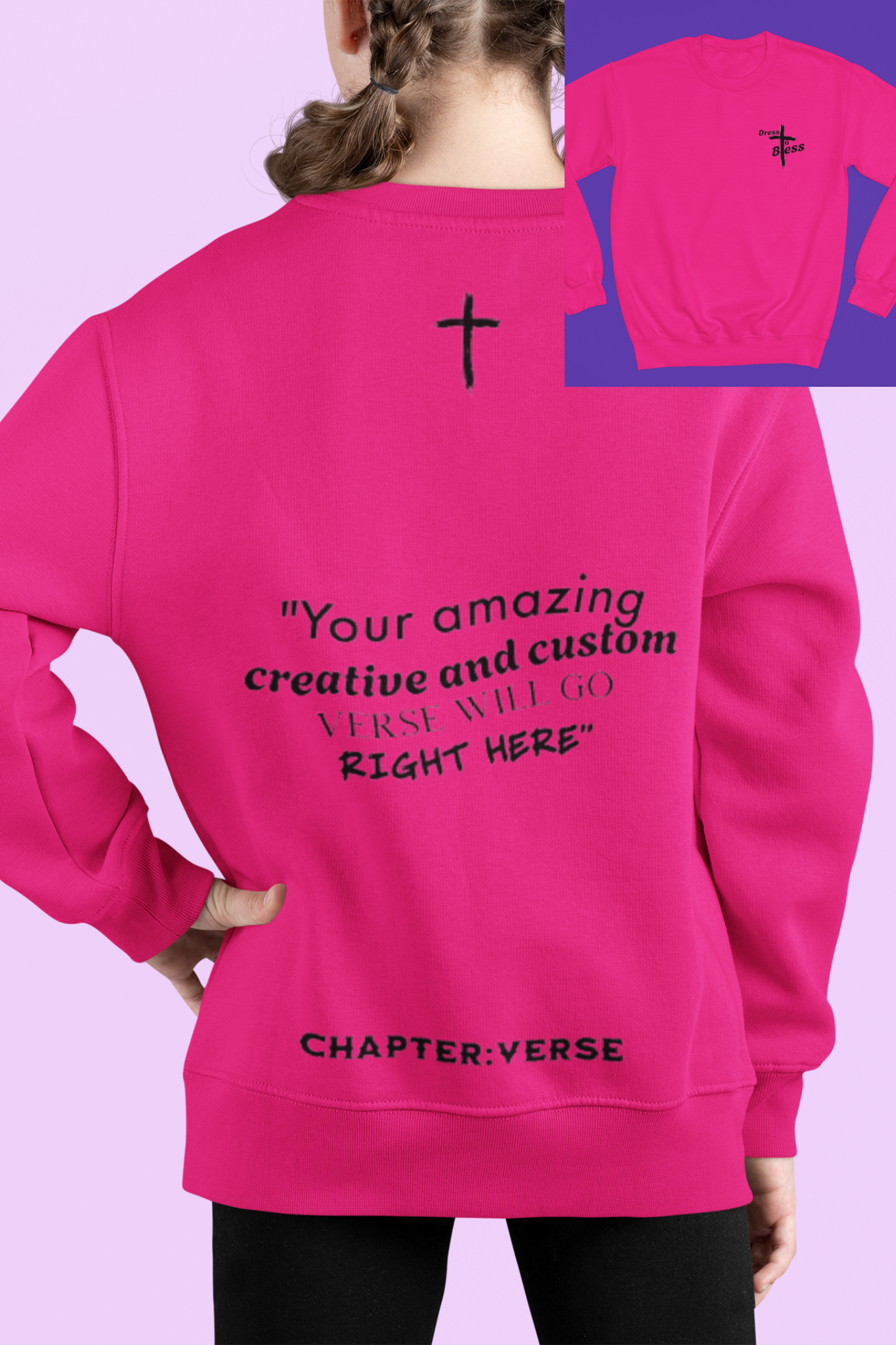 Custom Verse Only Youth “Dress To Bless” Cross Logo Unisex Crewnecks