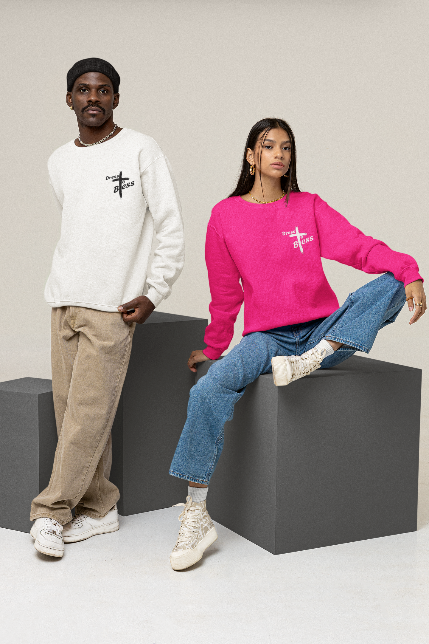 Custom Adult “Dress To Bless” Cross Logo Unisex Crewnecks